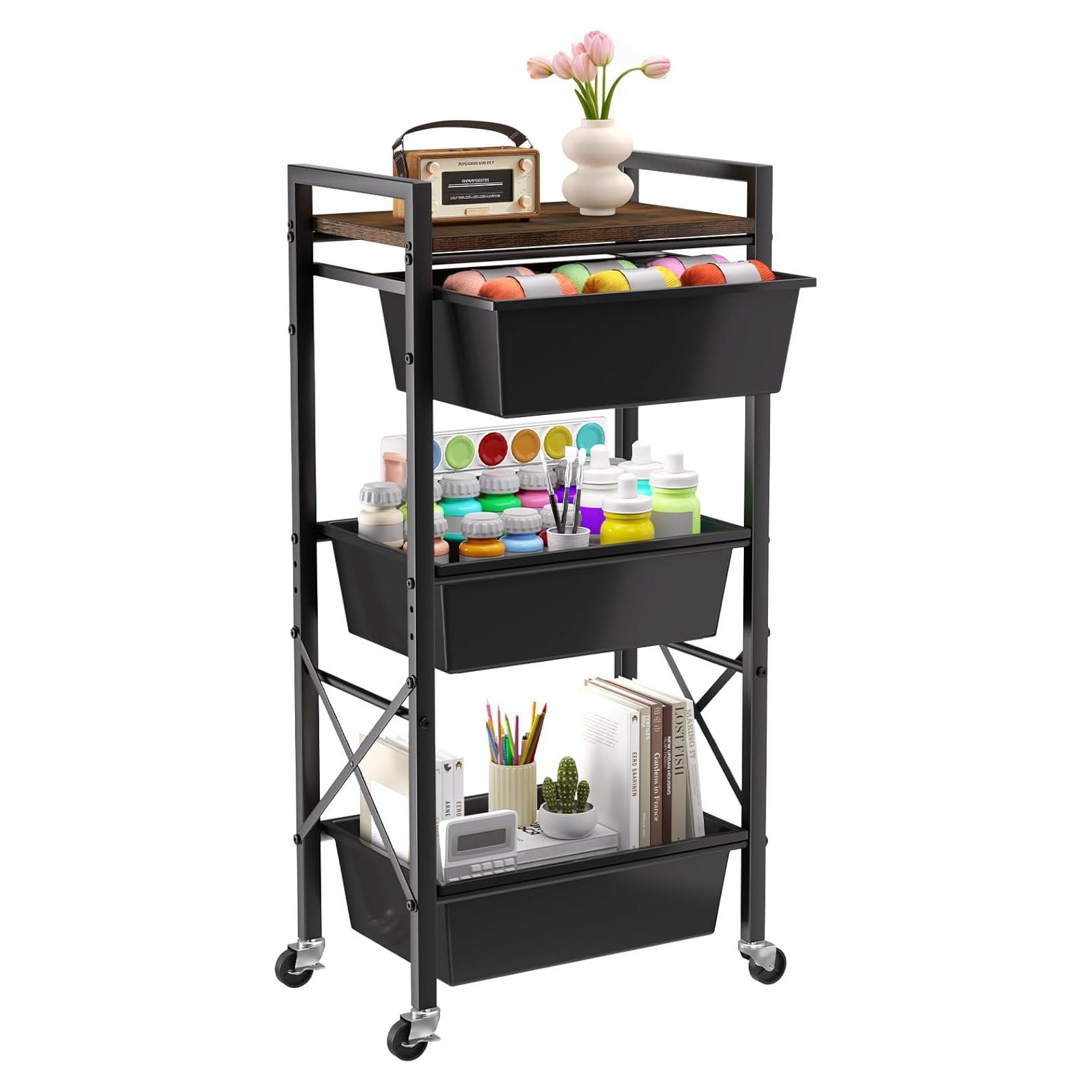 Carro de Almacenamiento Rodante Time Forest 3 Niveles Negro