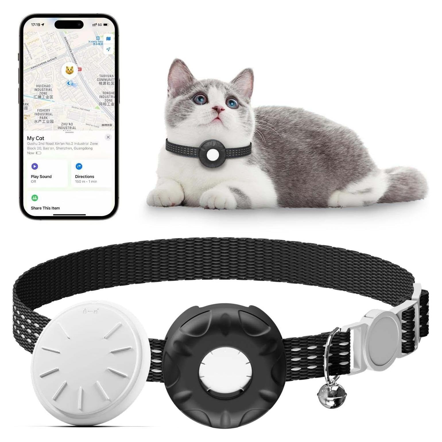 Rastreador GPS para Gatos HONGTOP, Collar Negro, Sin Cuota Mensual