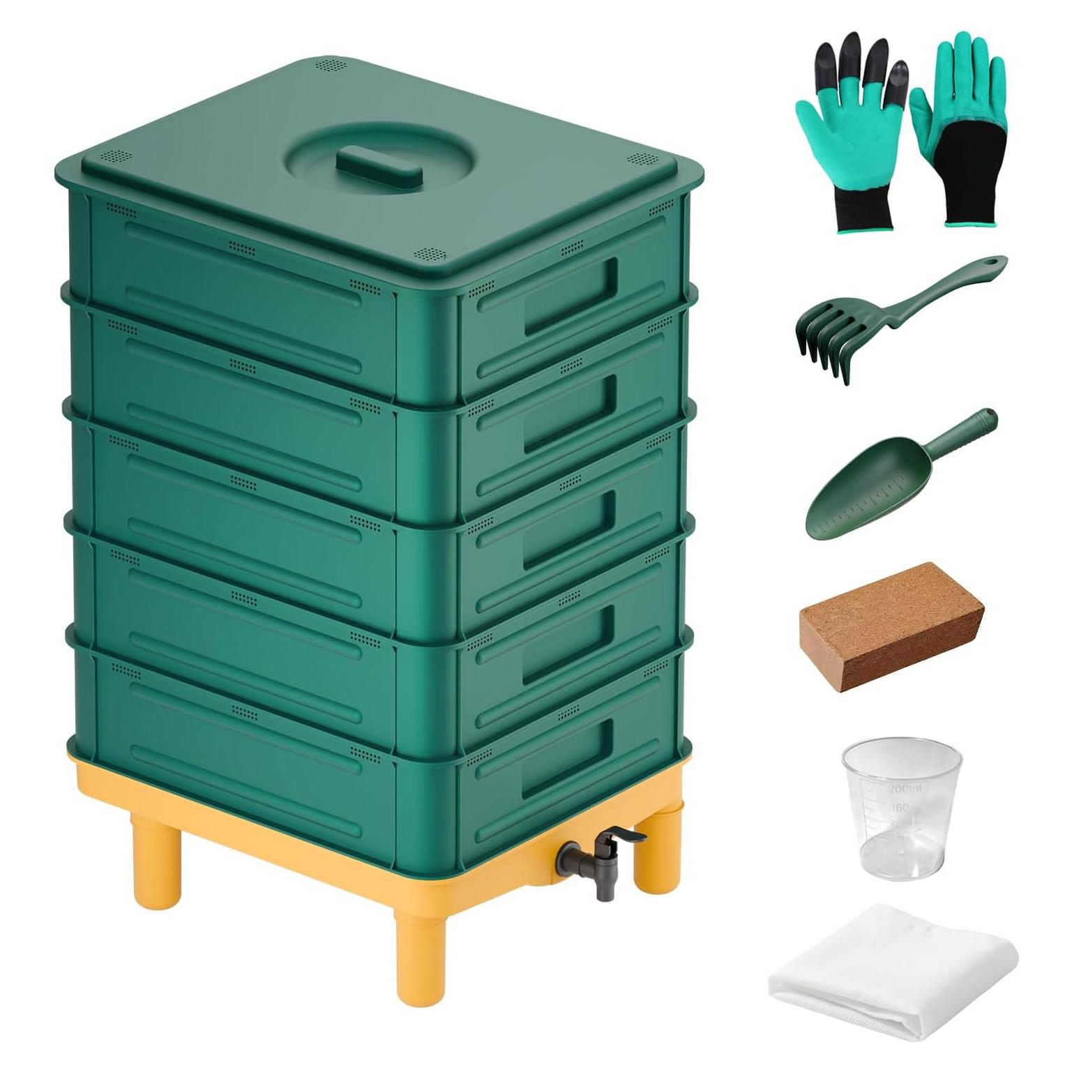 Compostador de Lombrices TOP XIAN 85L 5 Capas Verde