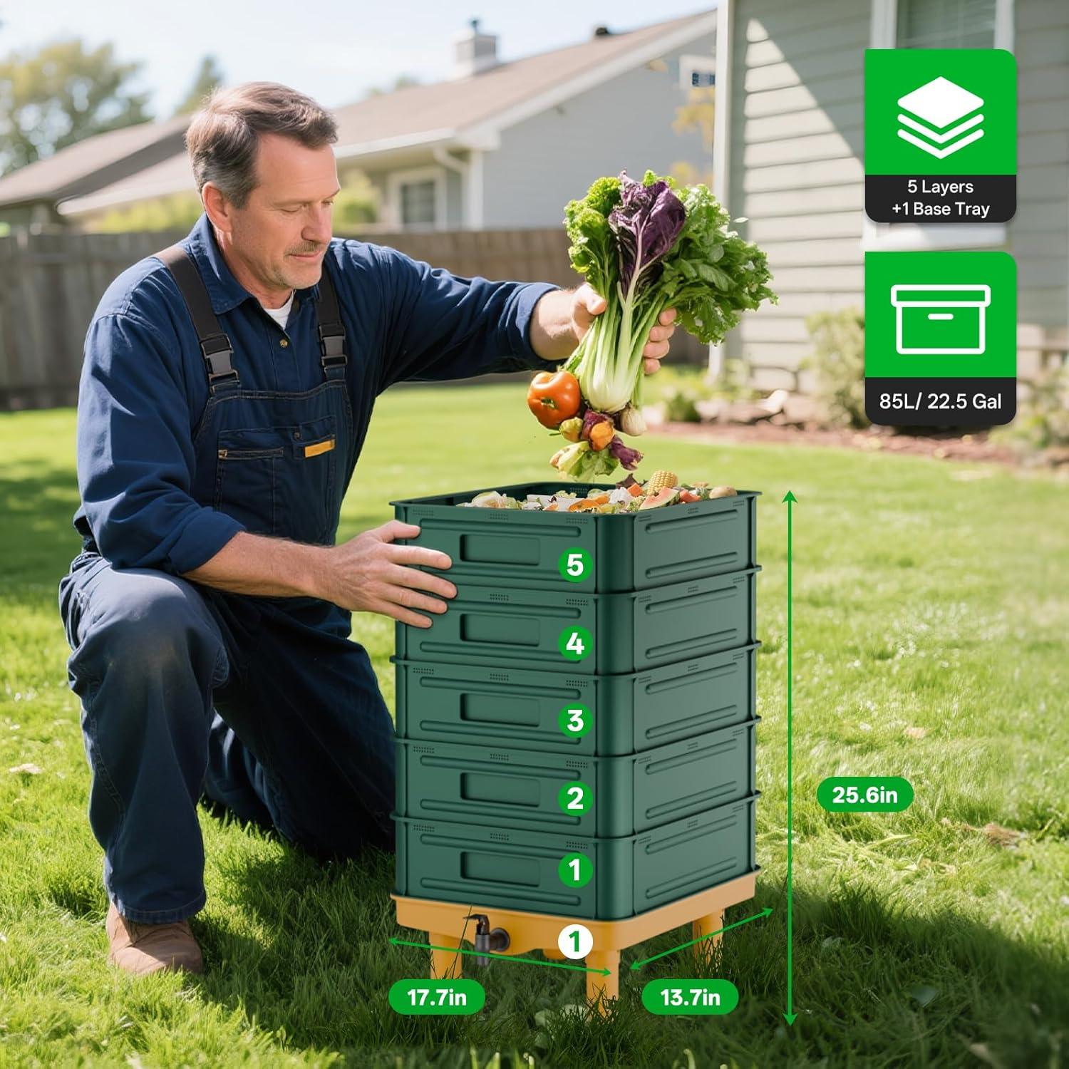 Compostador de Lombrices TOP XIAN 85L 5 Capas Verde