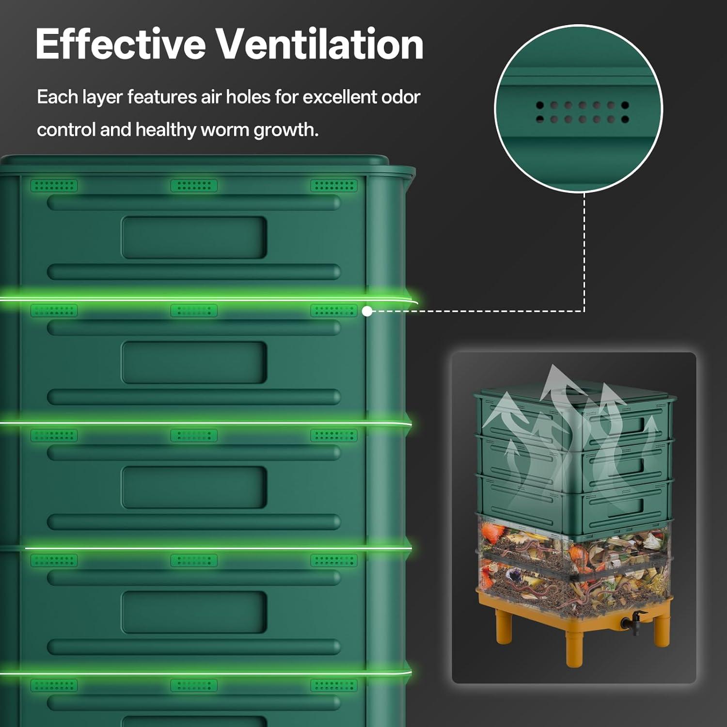 Compostador de Lombrices TOP XIAN 85L 5 Capas Verde