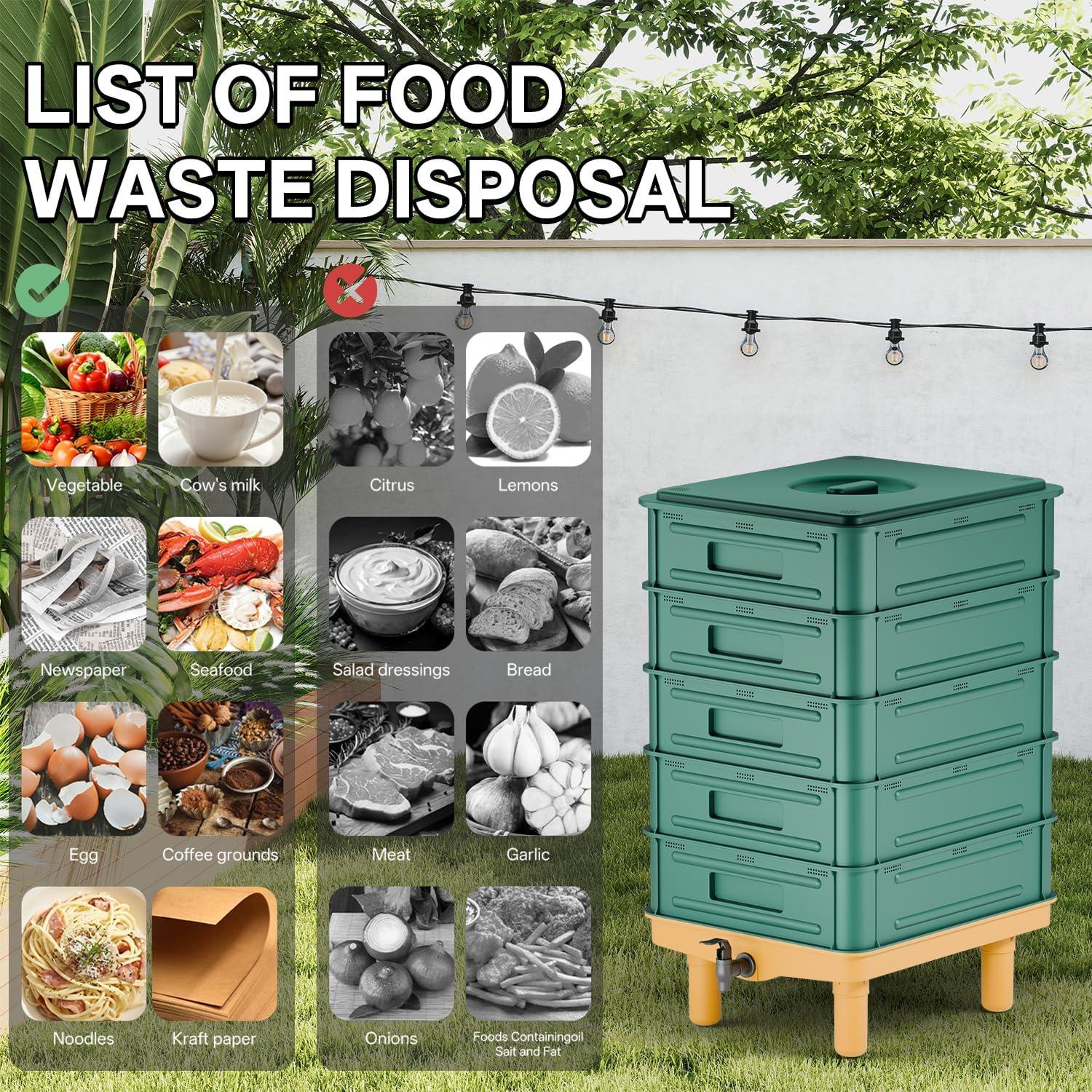 Compostador de Lombrices TOP XIAN 85L 5 Capas Verde