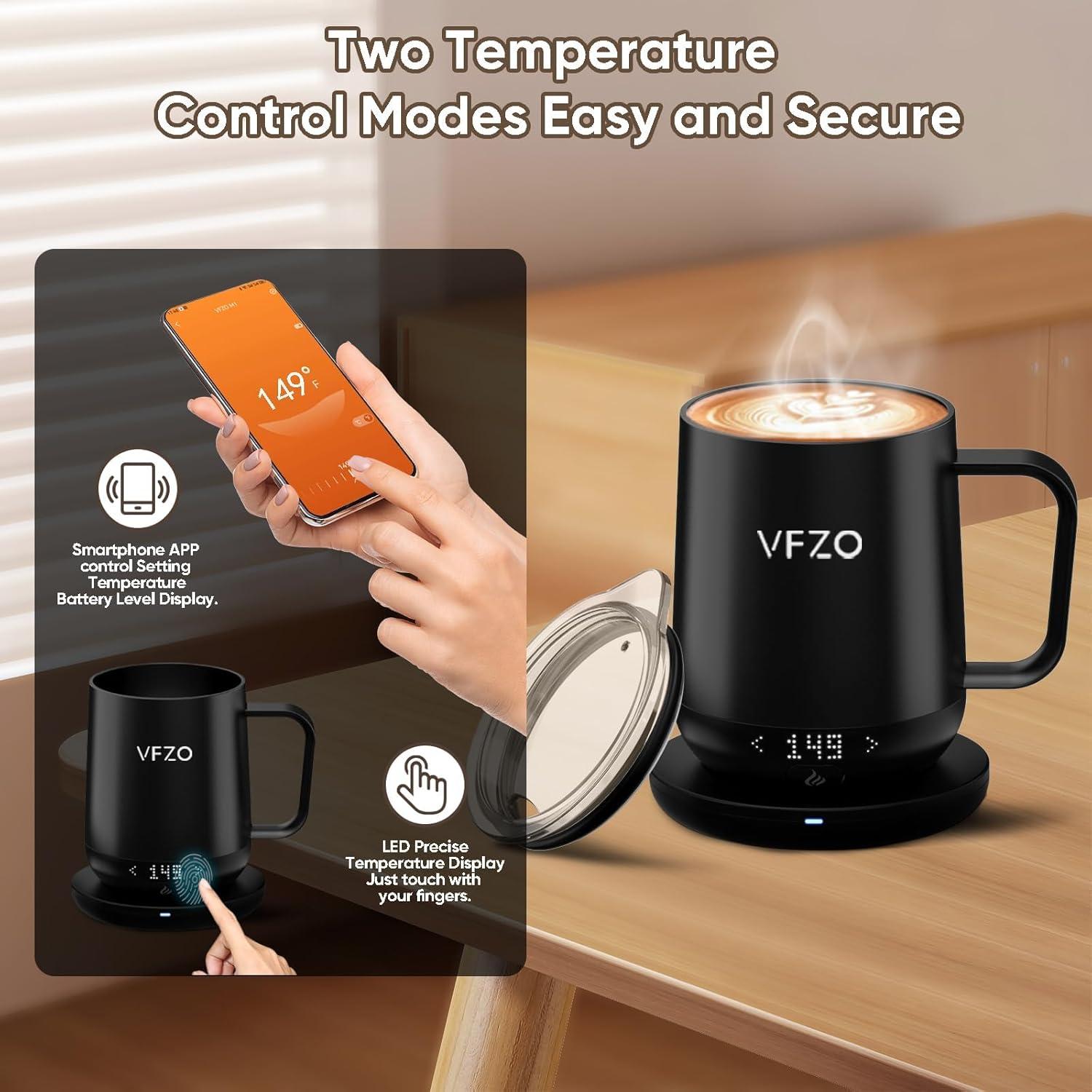 Taza Inteligente VFZO Auto Calentable 12oz Negra con LED