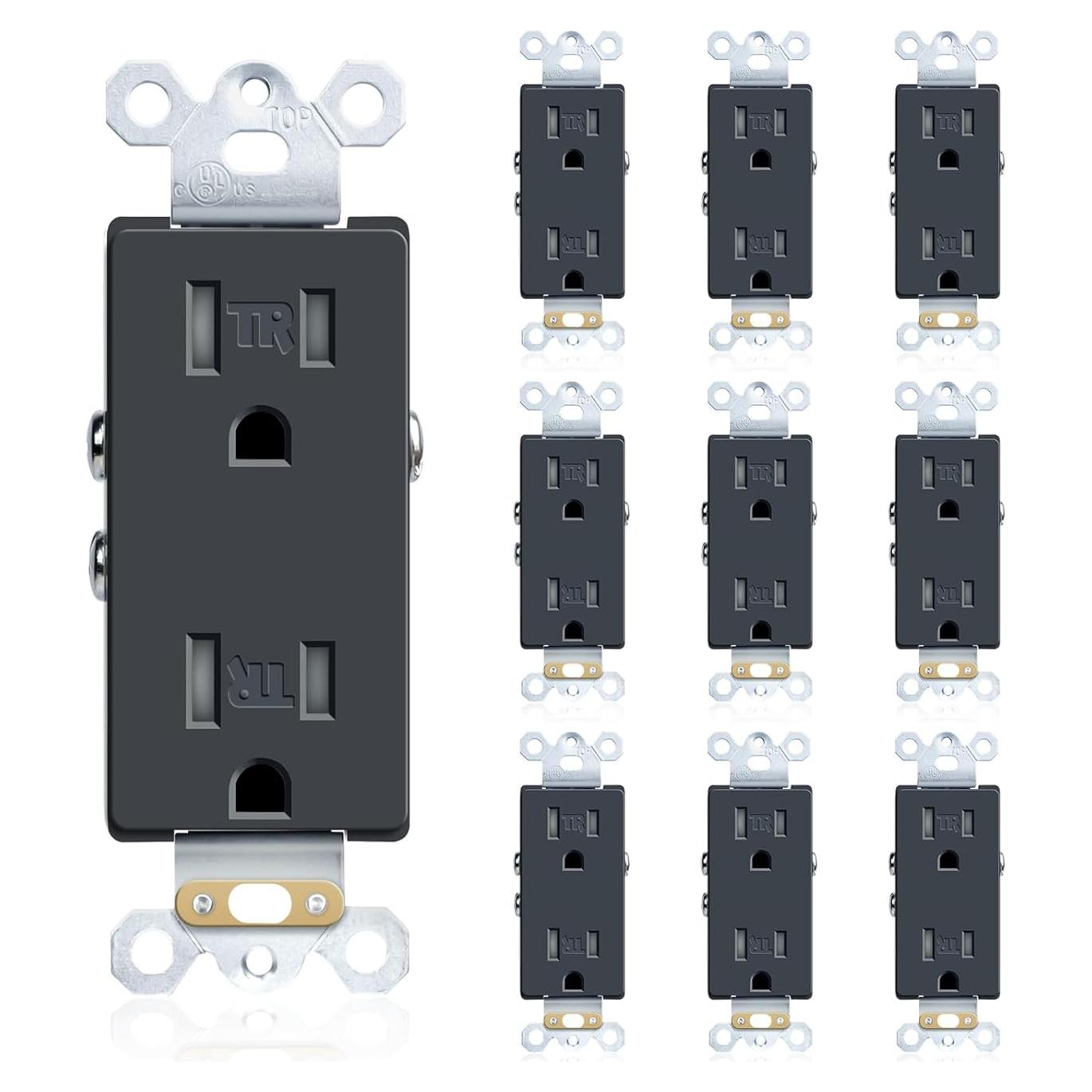 Toma de Corriente Eléctrica 15A JUNLIT Dúplex Negro Paquete 10