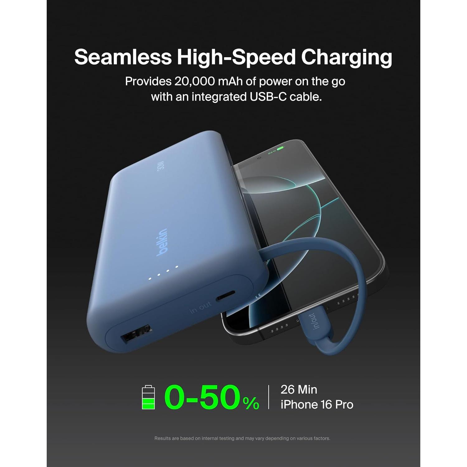 Cargador Portátil Belkin 20K mAh 30W USB-C Carga Rápida