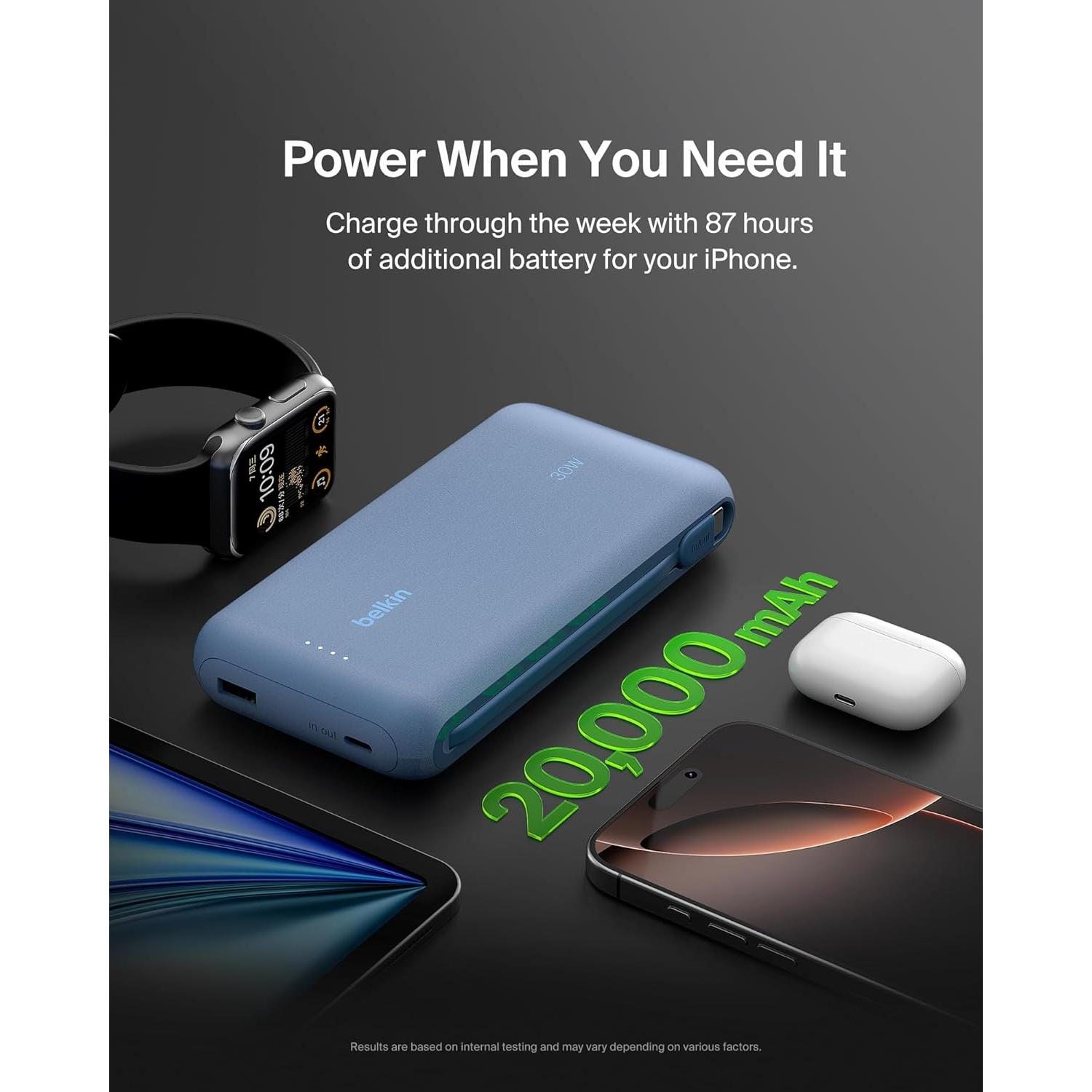 Cargador Portátil Belkin 20K mAh 30W USB-C Carga Rápida
