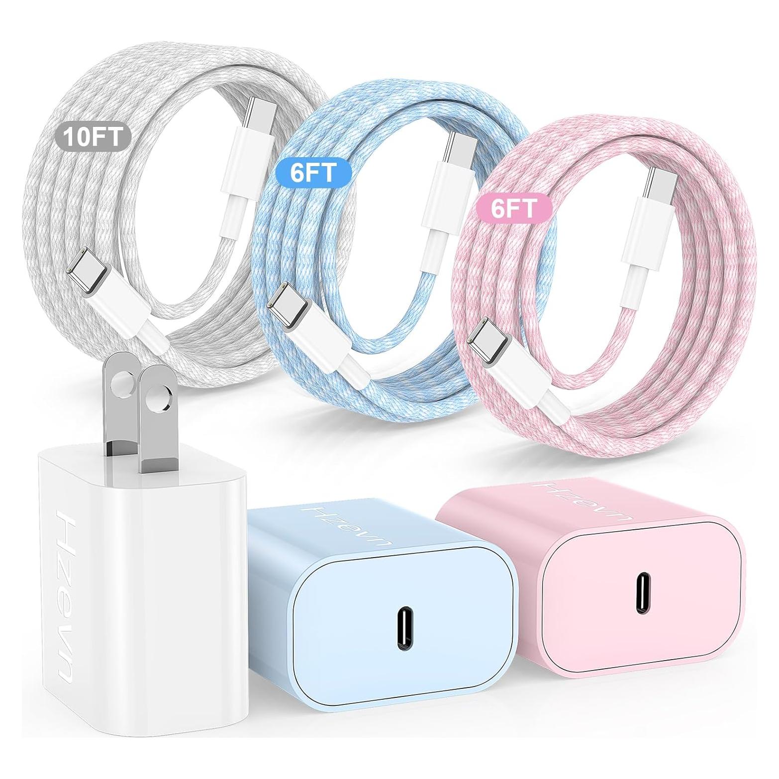 Cargador Rápido USB C 20W Hzven para iPhone 15/16 - 3 Piezas