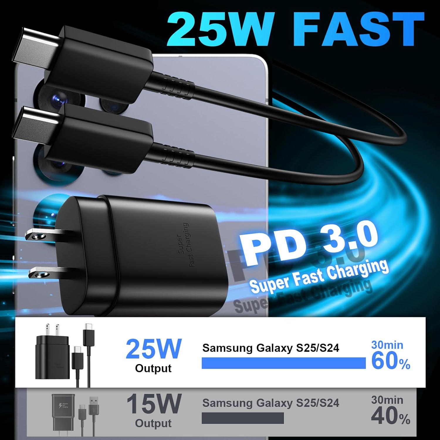 Cargador Rápido 25W USB C Samsung + Cable 2m Negro