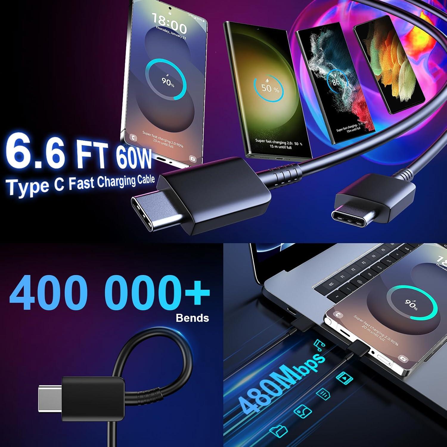 Cargador Rápido 25W USB C Samsung + Cable 2m Negro