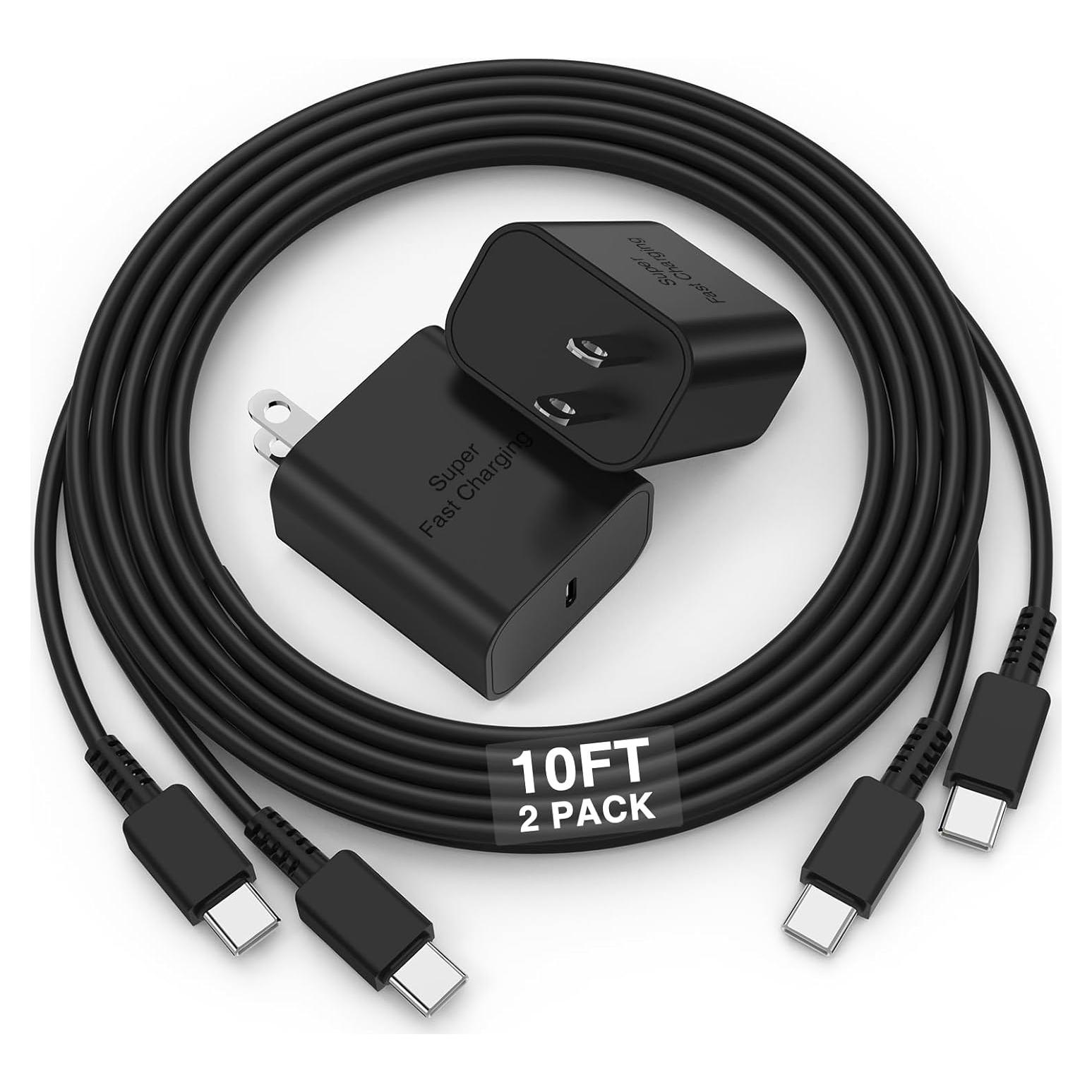 Cargador Rápido 45W Qalirvis + Cable USB C 10FT - 2 Pack