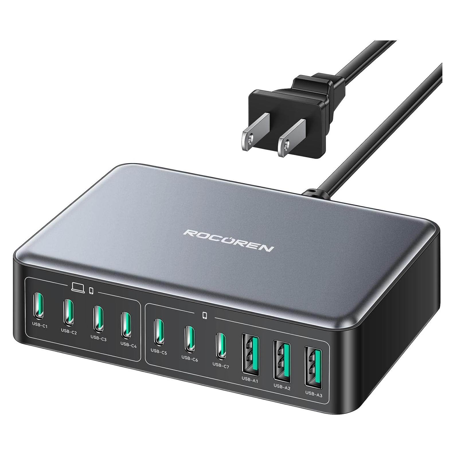 Cargador USB C Rocoren 480W Estación de Carga 10 Puertos