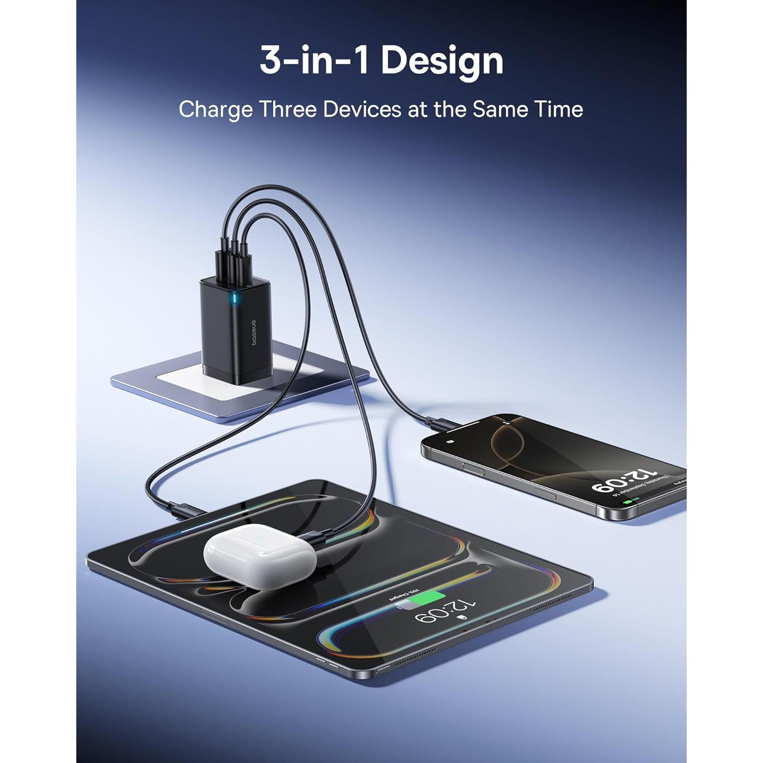 Cargador USB-C Rápido Baseus 65W 2-Pack Plegable Negro