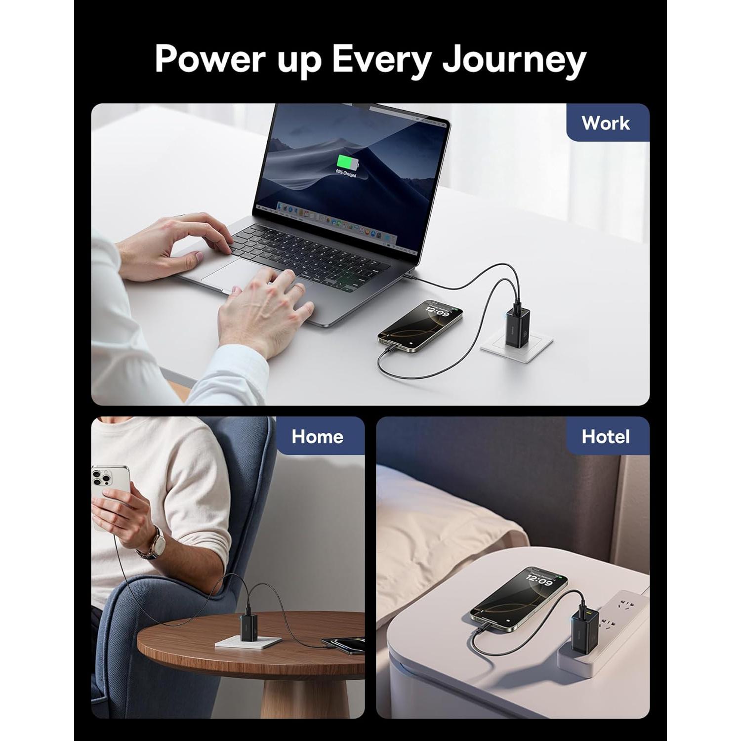 Cargador USB-C Rápido Baseus 65W 2-Pack Plegable Negro