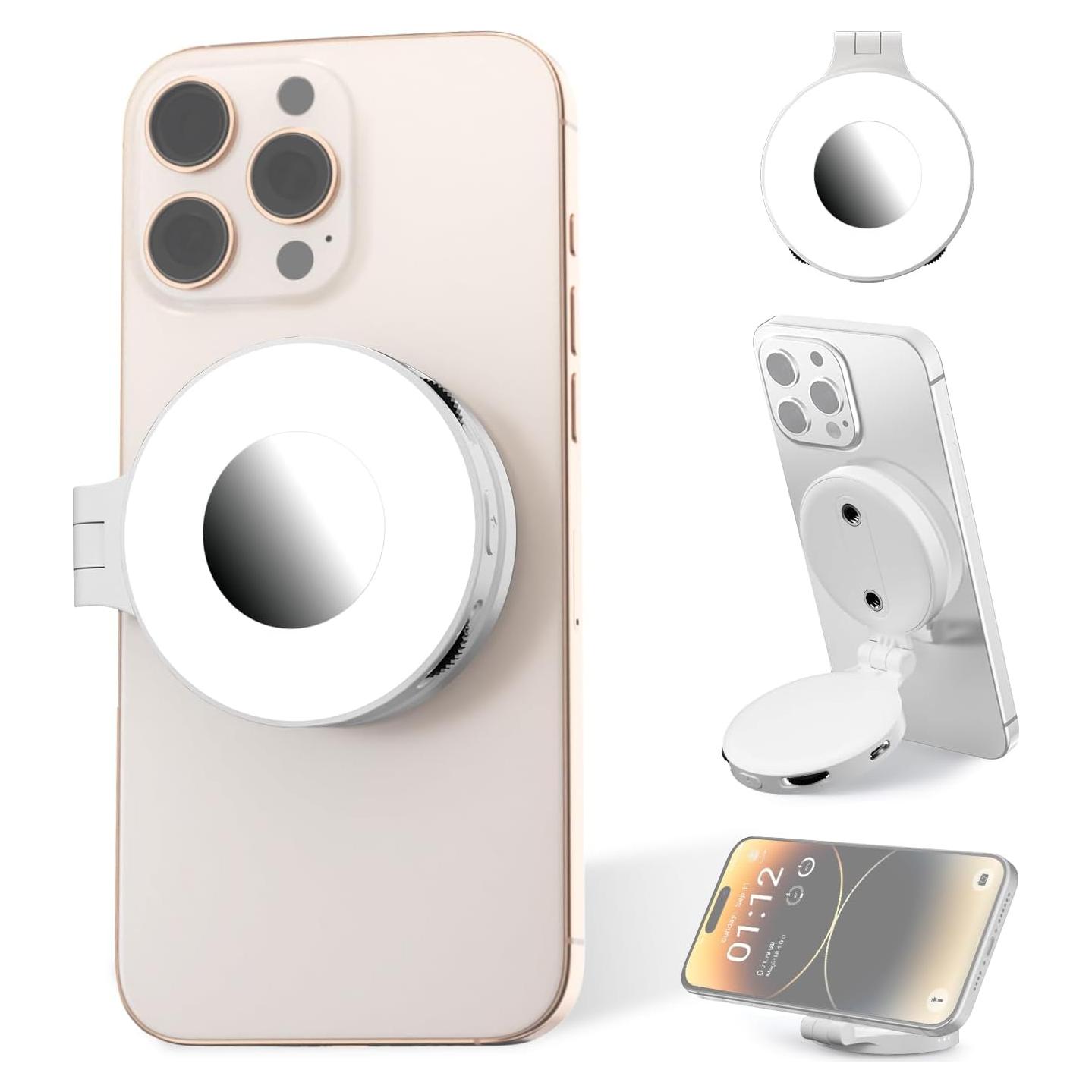 Luz de Selfie Magnética Desiontal con Espejo y Control de Brillo