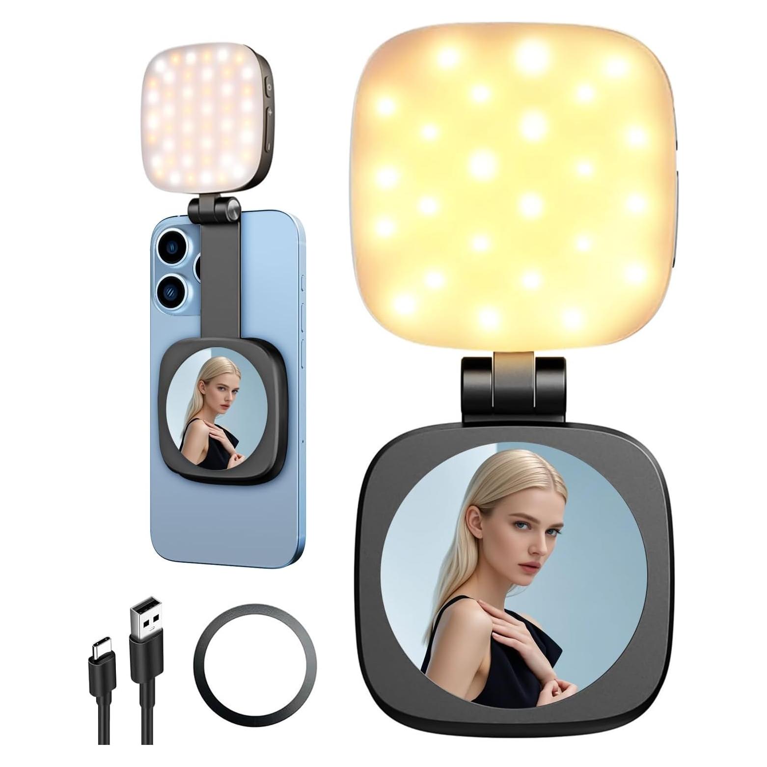 Luz de Selfie Magnética yAyusi para iPhone con Espejo 6x7cm
