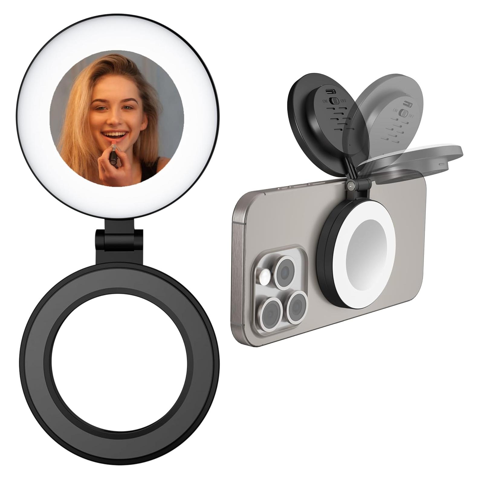 Anillo de Luz Magnético con Espejo para Smartphones Negro