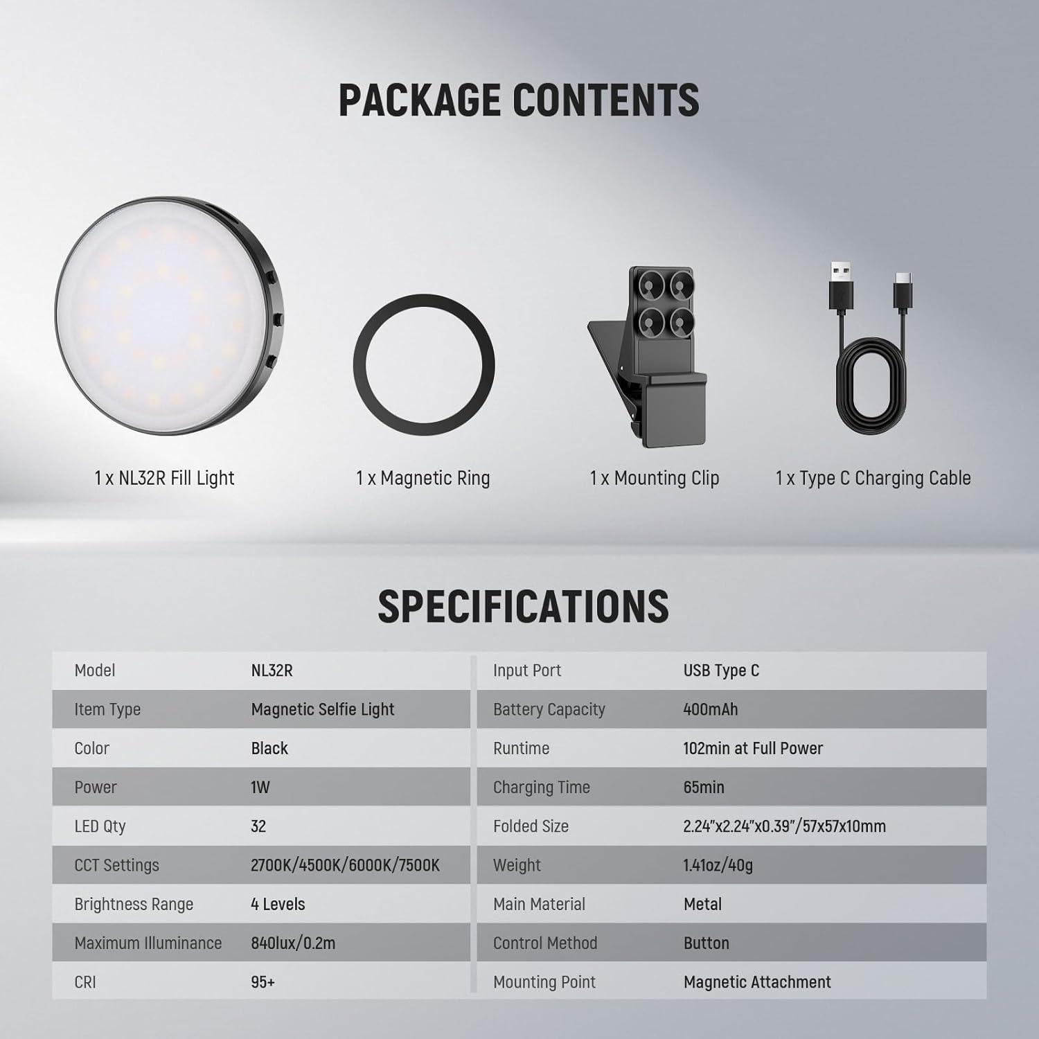 Luz Selfie LED NEEWER NL32R Magnética para iPhone y Laptops