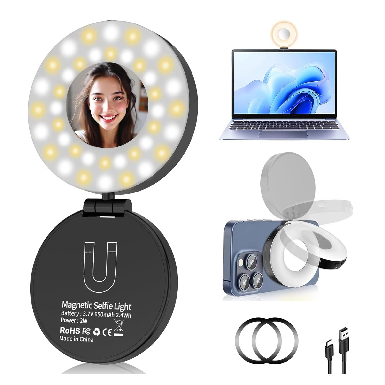 Luz de Selfie Magnética IUDSMKO con Espejo y LED Ajustable