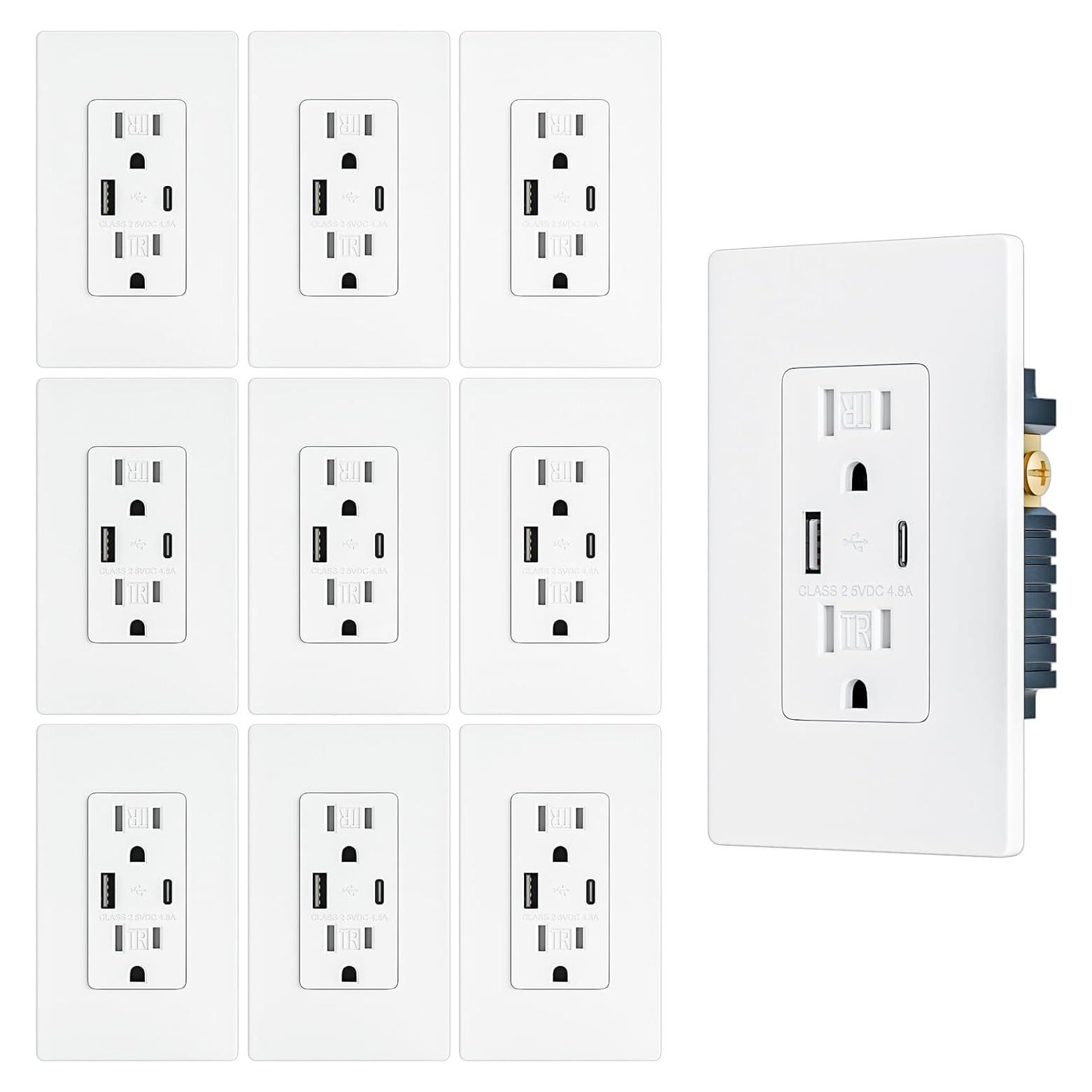 Paquete de 10 Enchufes USB BRILLTECH 4.8A Tipo C y A Blanco