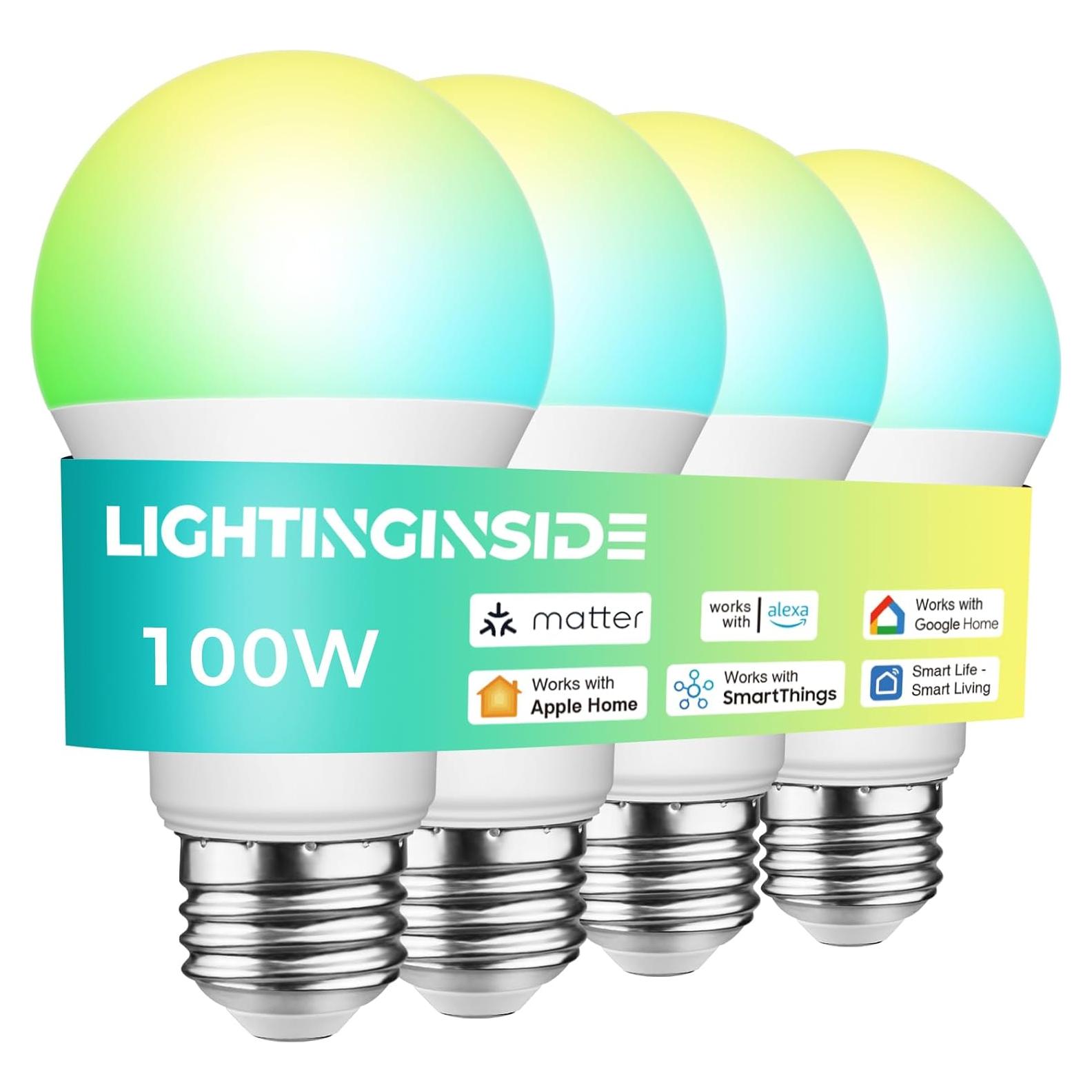 Bombillas Inteligentes Matter 100W E26 WiFi RGB 1350LM 4PCS