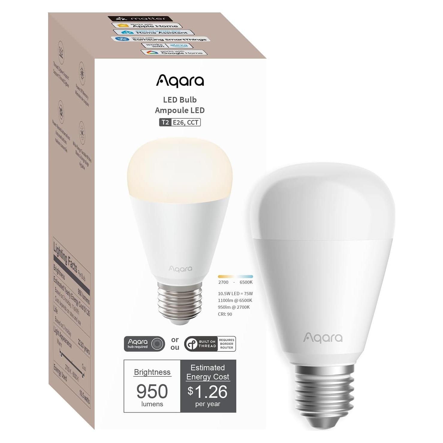 Bombilla LED Inteligente Aqara T2 E26, Blanco Ajustable 2700K-6500K