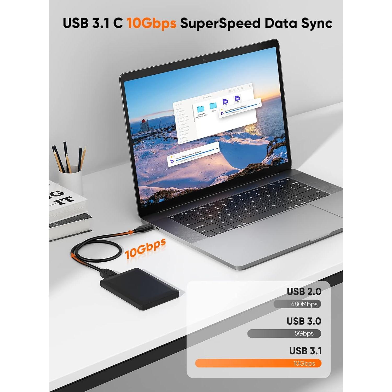 Cable USB C a Micro B CableCreation 1 pie 10Gbps Negro