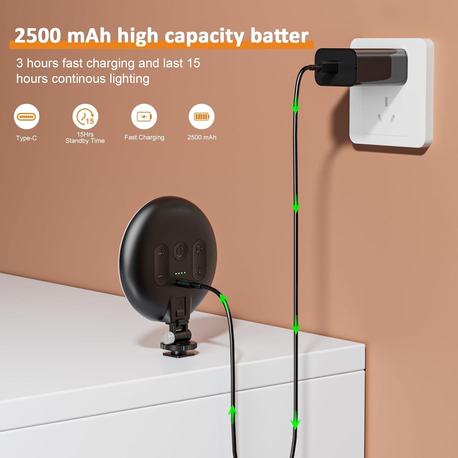 Luz de Anillo LED Anautin D6 2500-6500K Recargable Negro