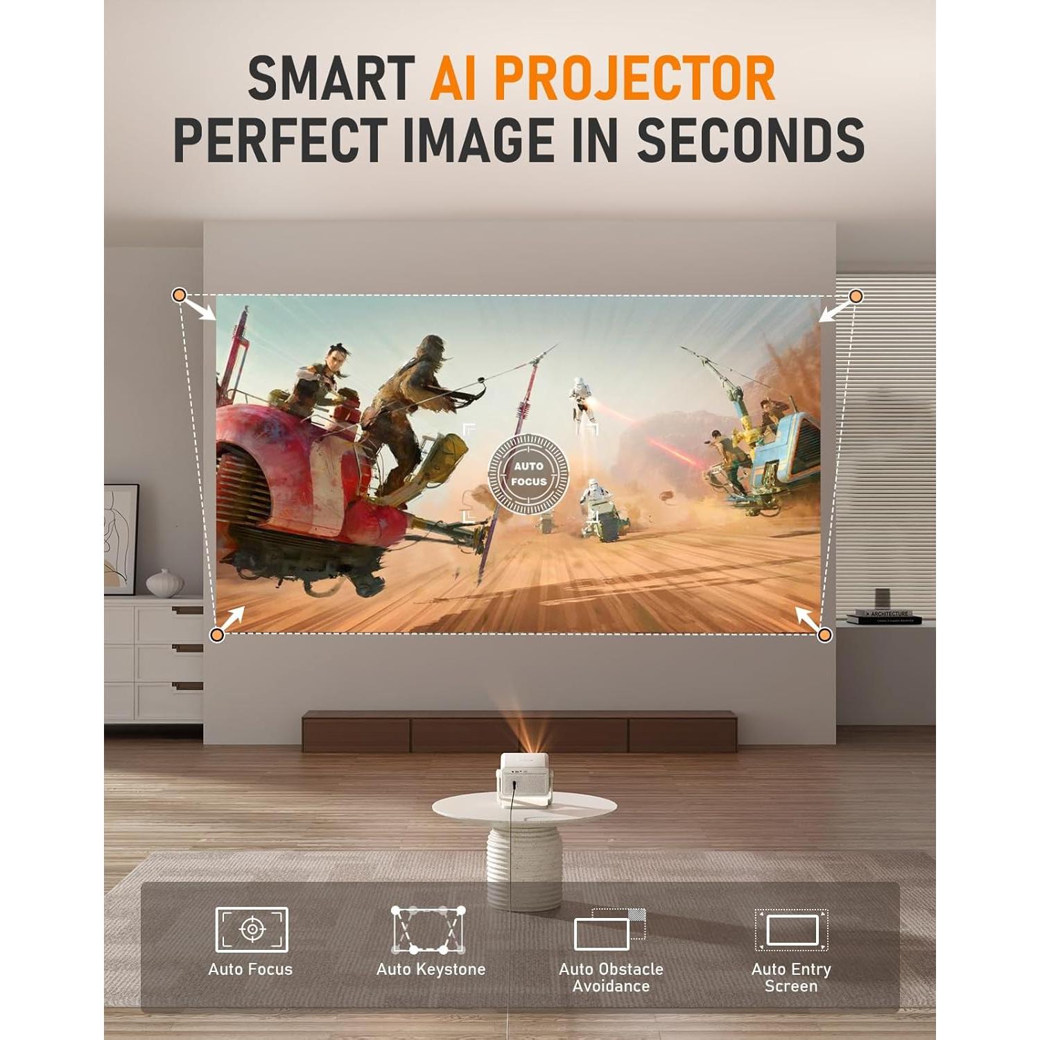 Proyector VISSPL 4K Inteligente con WiFi y Bluetooth, Autoenfoque