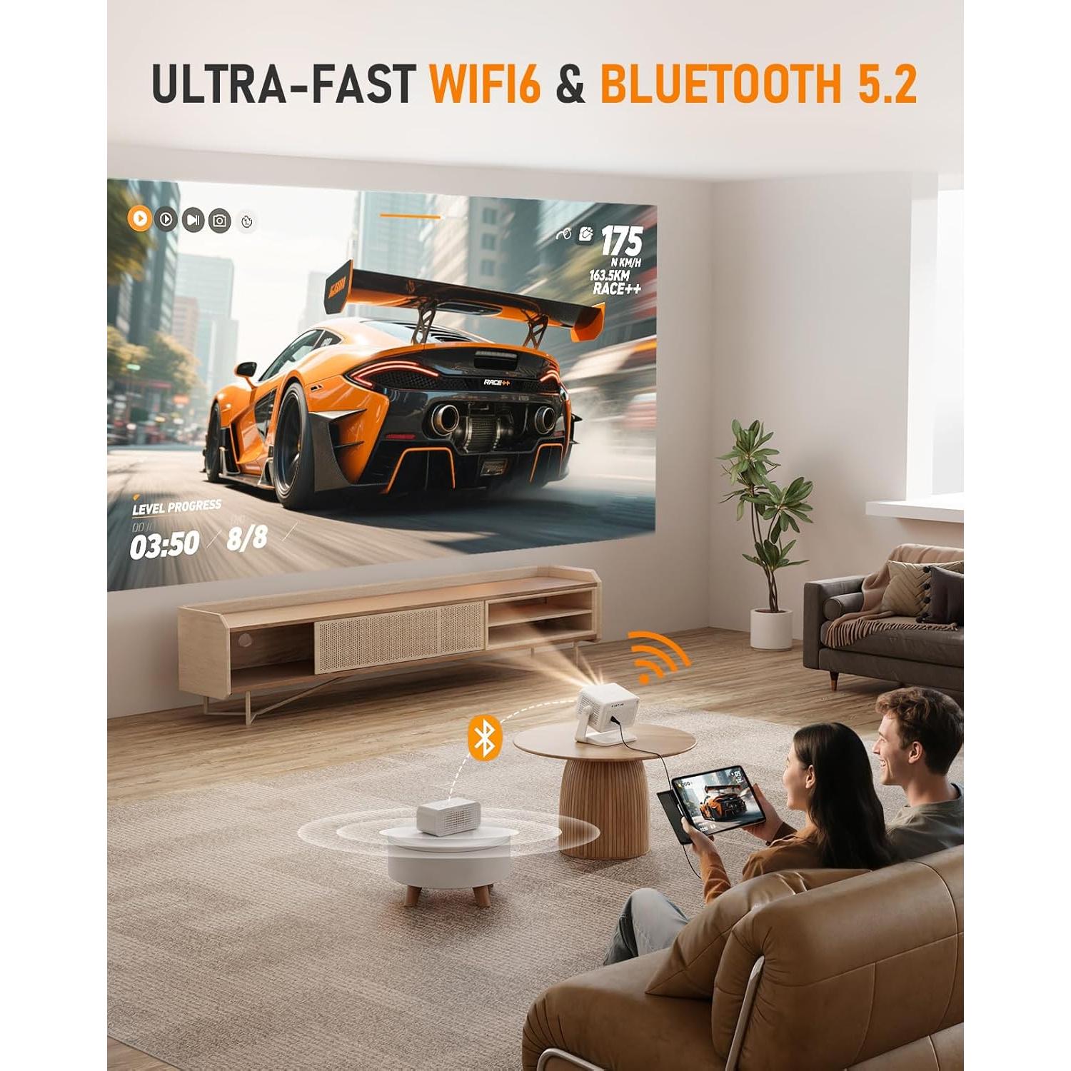 Proyector VISSPL 4K Inteligente con WiFi y Bluetooth, Autoenfoque