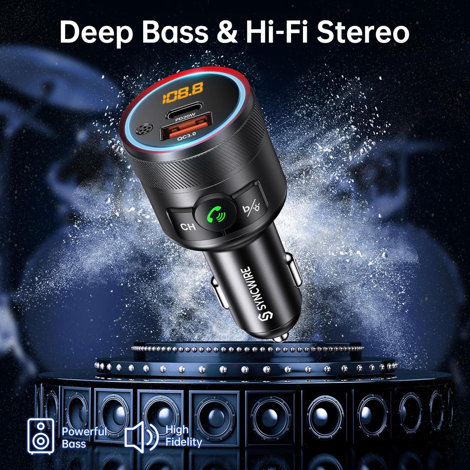 Transmisor FM Bluetooth 5.4 Syncwire para coche 38W Carga Rápida