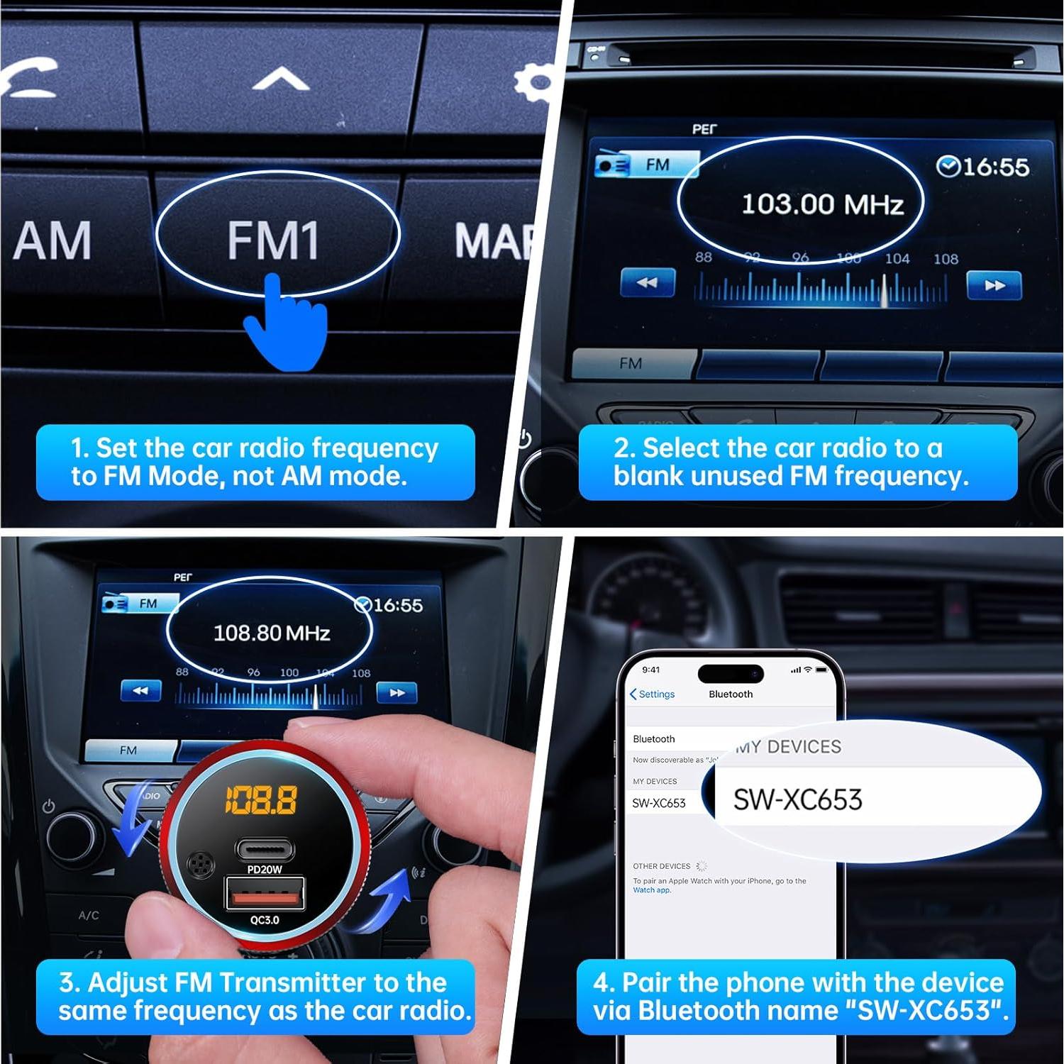 Transmisor FM Bluetooth 5.4 Syncwire para coche 38W Carga Rápida