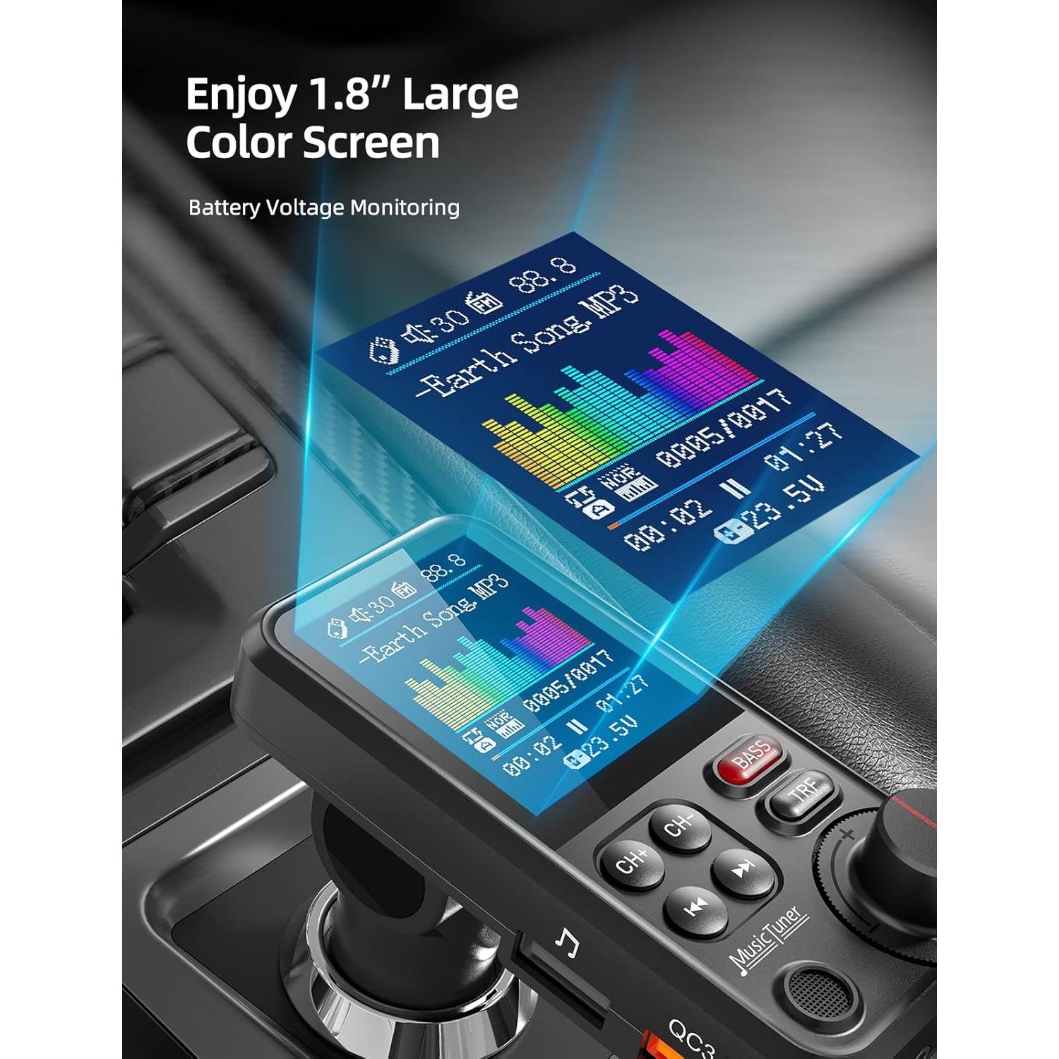 Transmisor FM Bluetooth Nulaxy KM30 para coche con cargador QC3.0