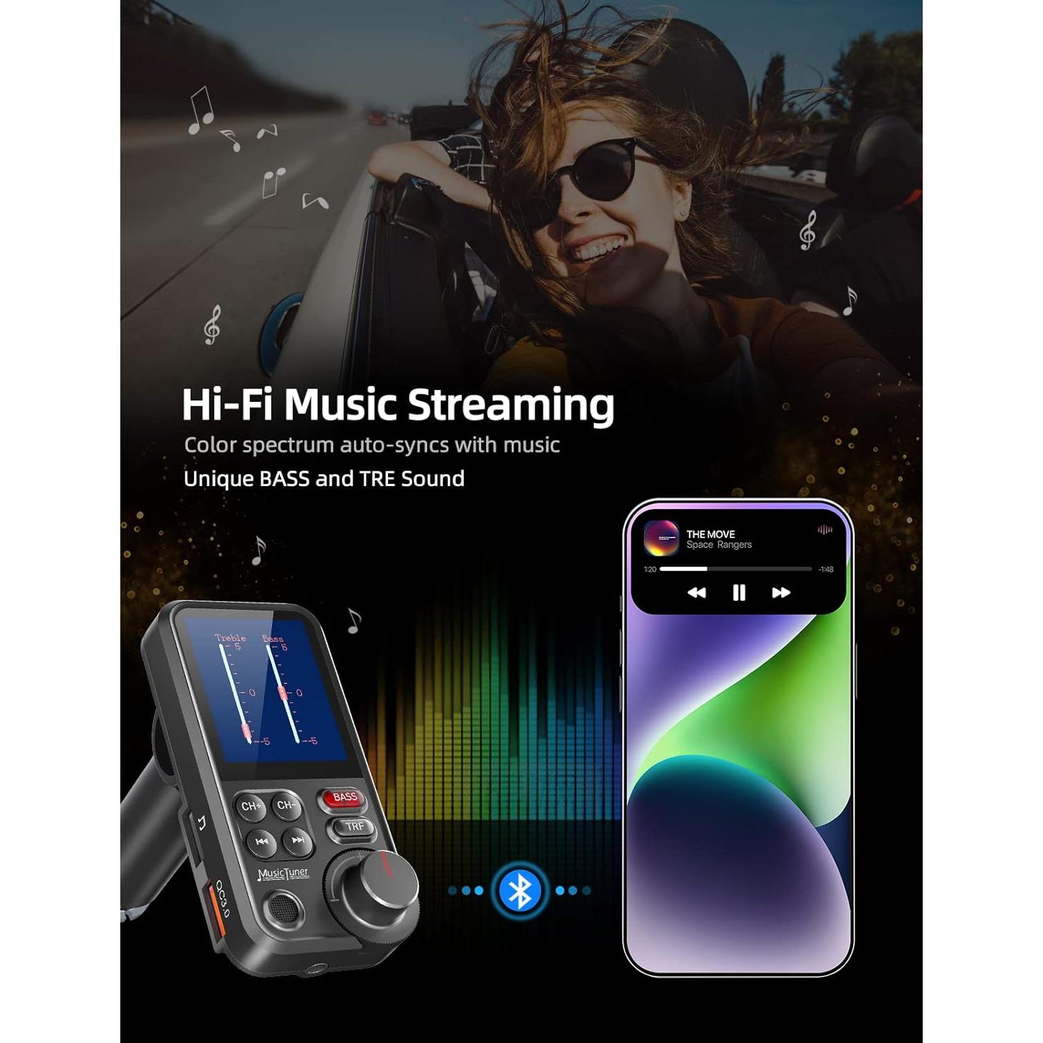 Transmisor FM Bluetooth Nulaxy KM30 para coche con cargador QC3.0