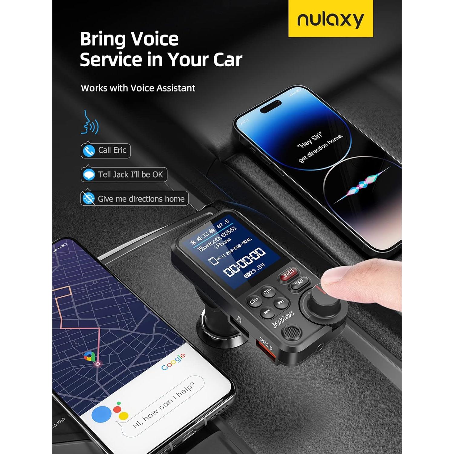 Transmisor FM Bluetooth Nulaxy KM30 para coche con cargador QC3.0