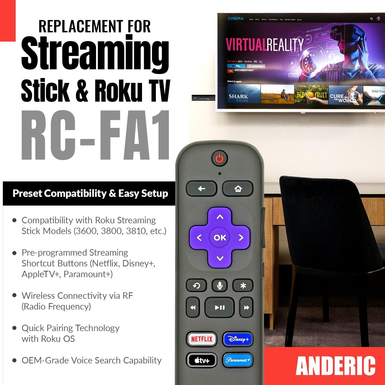 Control Remoto Universal Anderic RC-FA1 para Roku - Voz