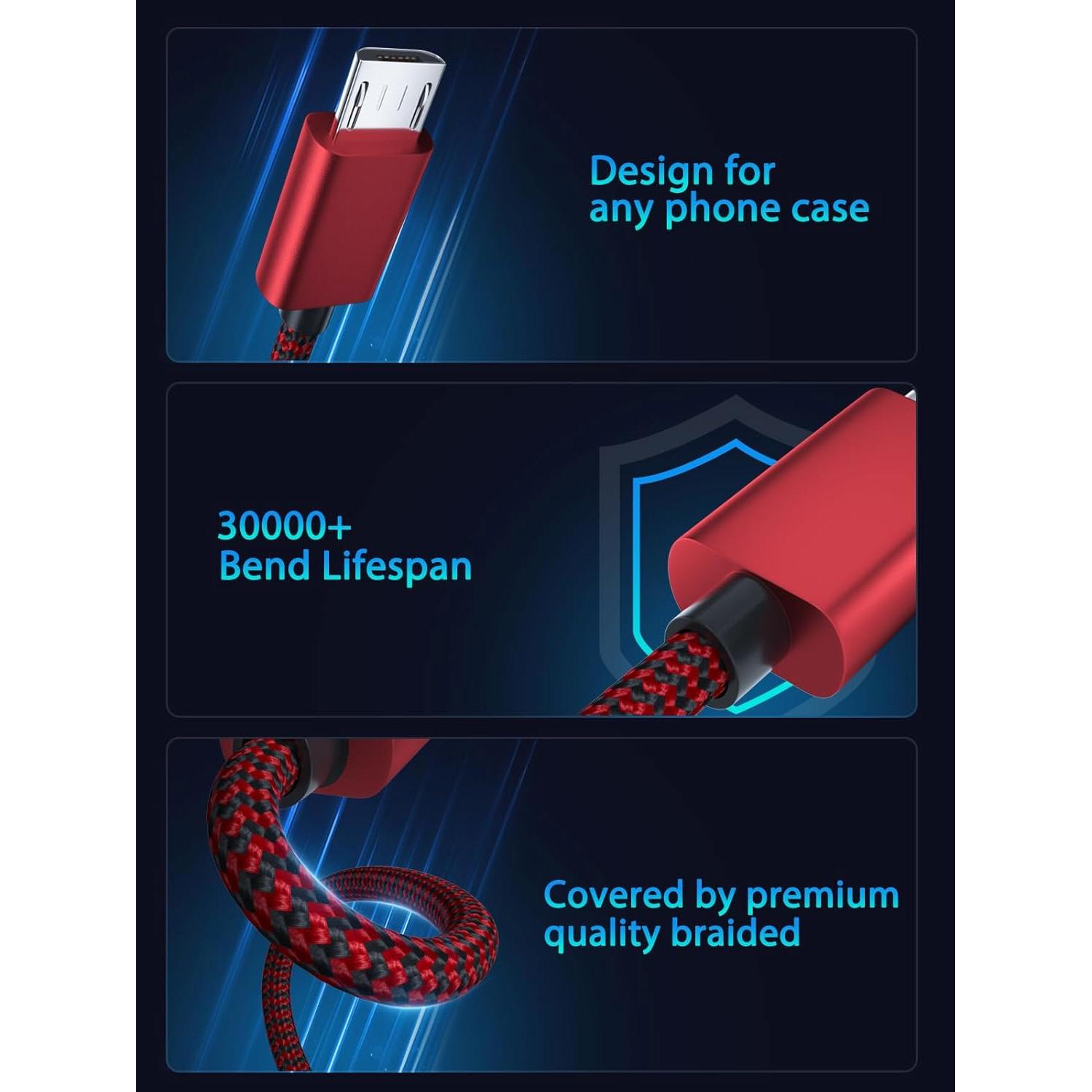 Cable Micro USB VOTY 1.83m Carga Rápida 2.4A para Android