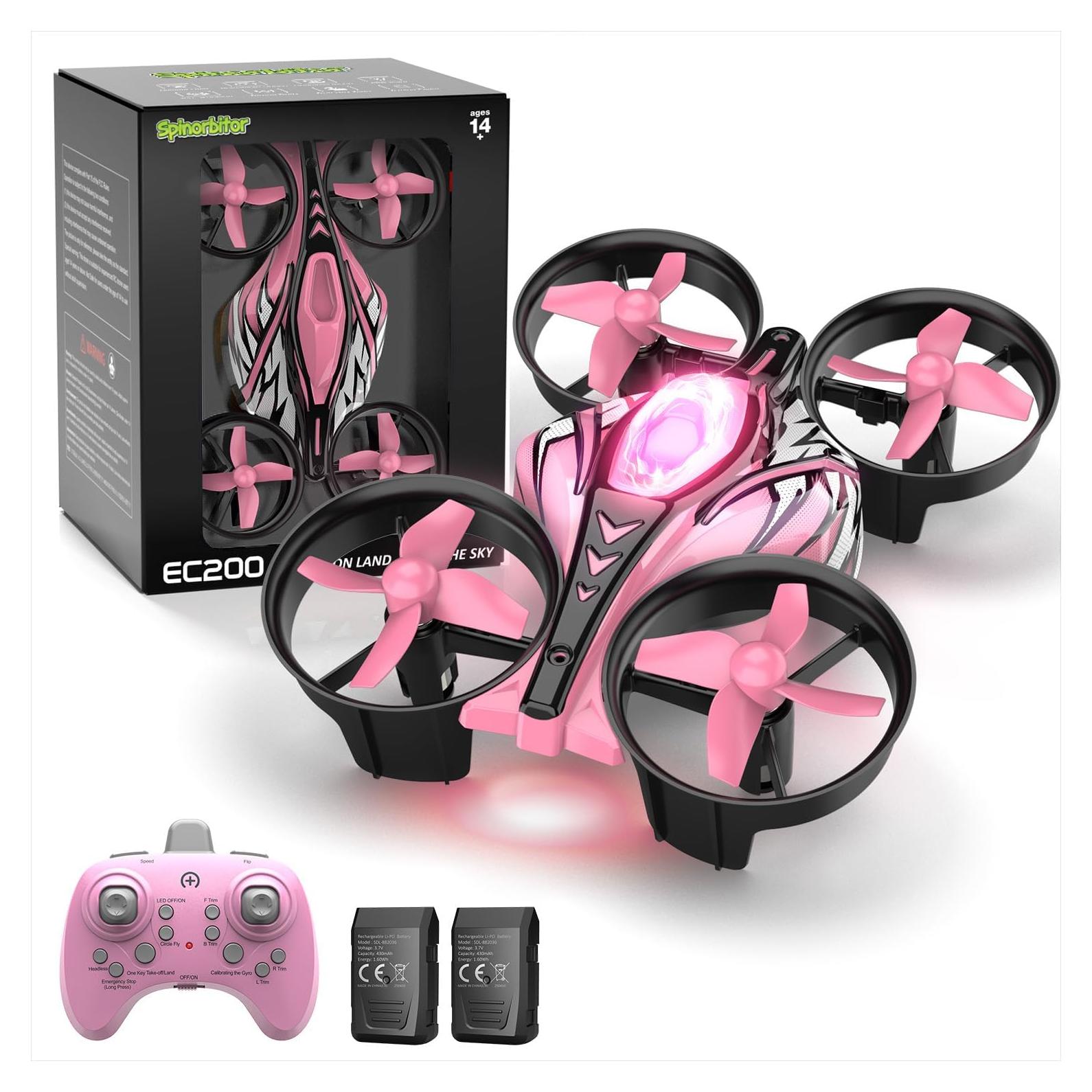 Mini Dron Quadcopter SPINORBITOR EC200 Rosa 2 en 1 con LED