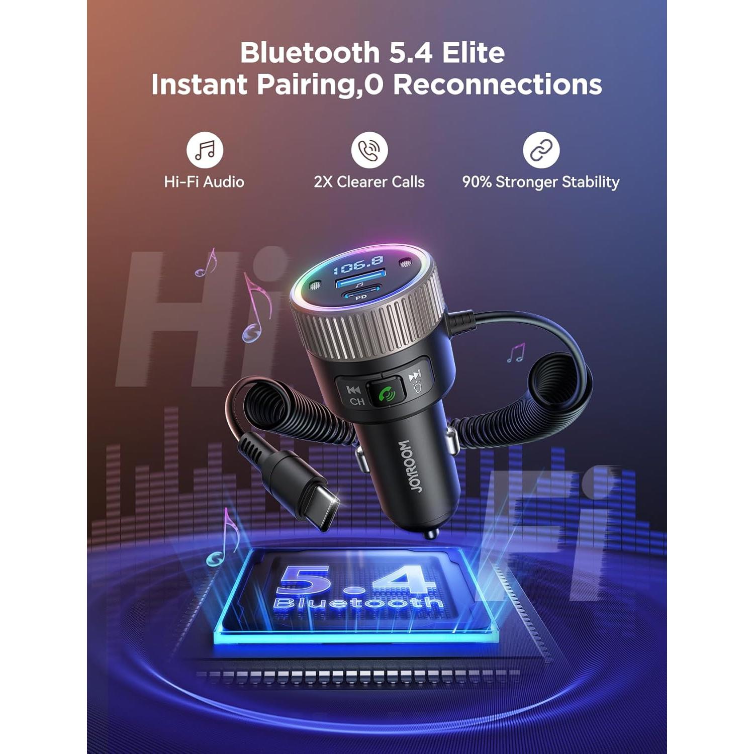 Transmisor FM Bluetooth 5.4 JOYROOM JR-CCB02 Carga Rápida 60W