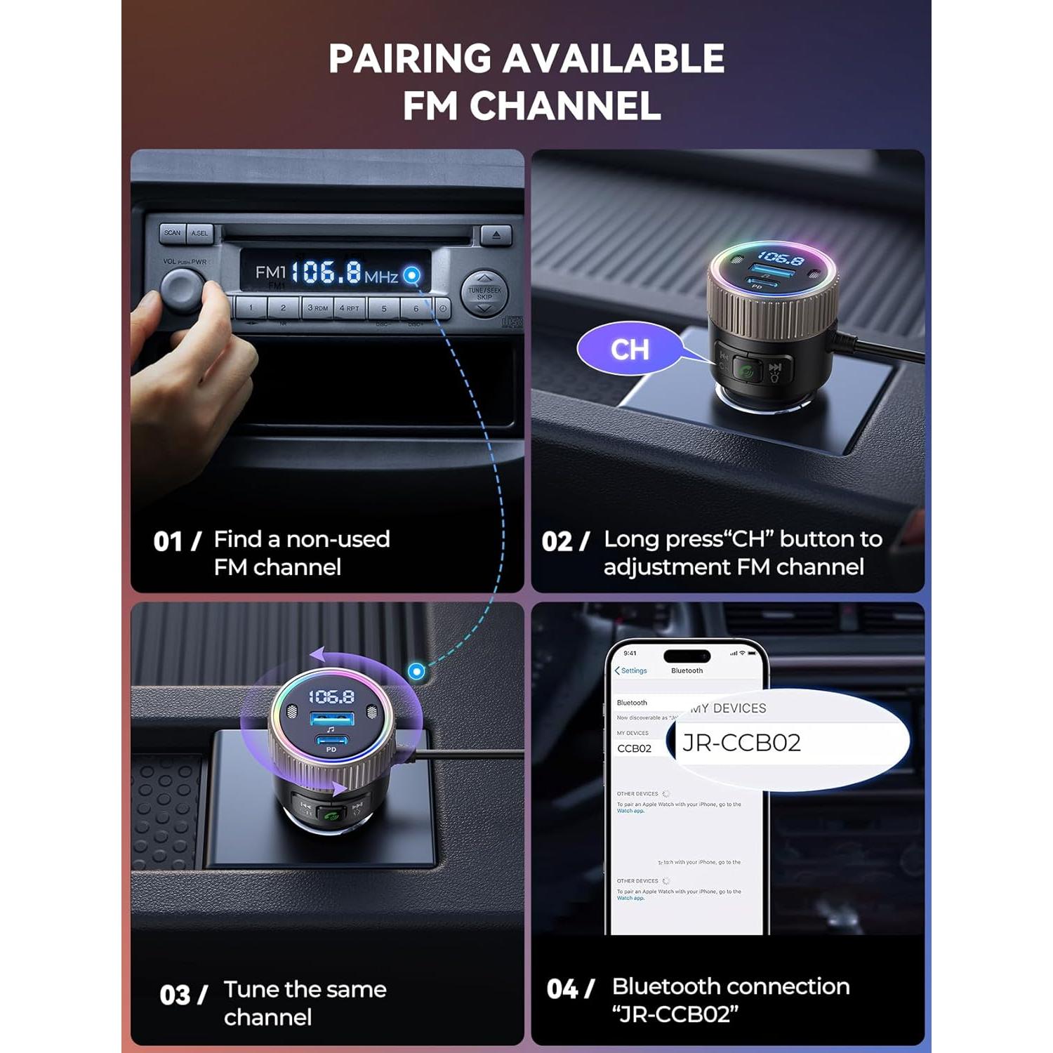 Transmisor FM Bluetooth 5.4 JOYROOM JR-CCB02 Carga Rápida 60W