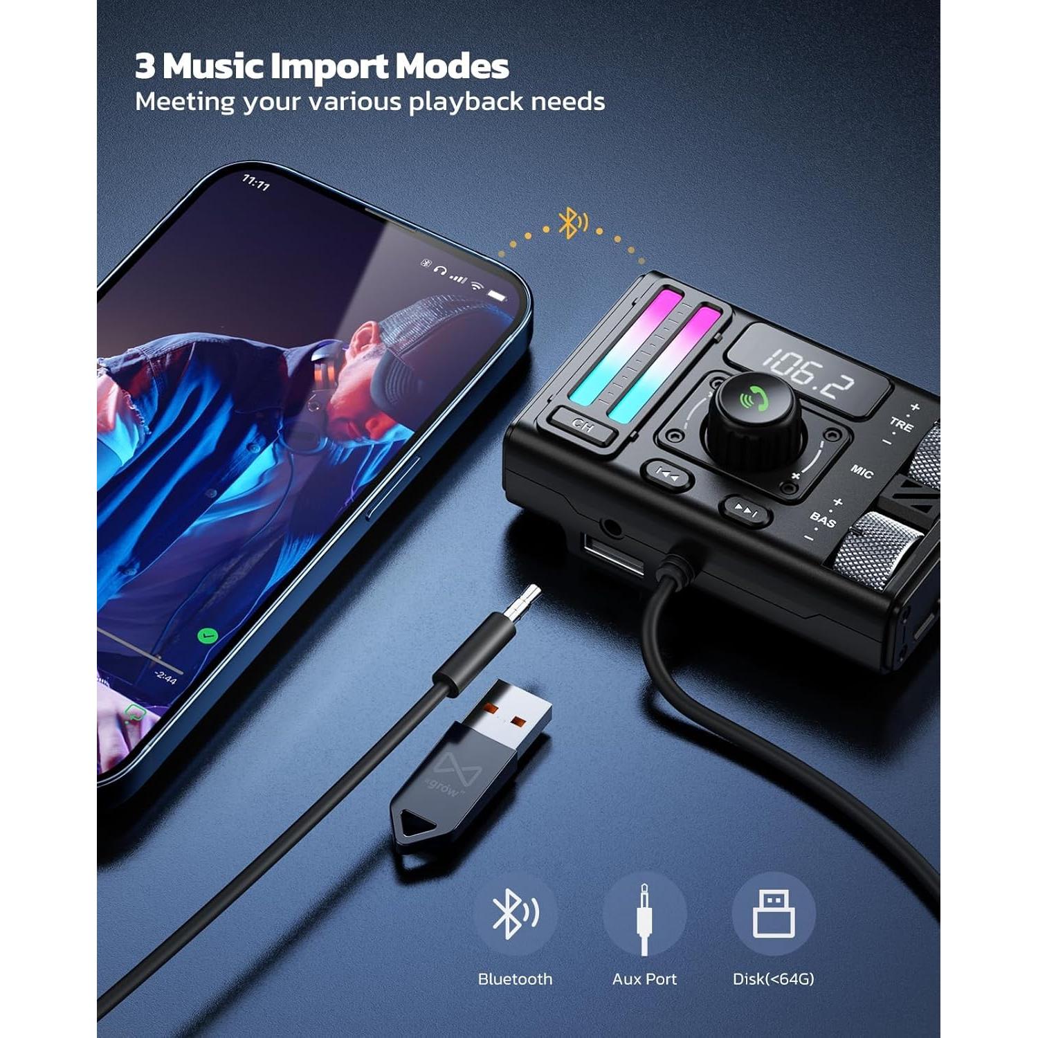 Adaptador Bluetooth 5.3 Nulaxy para Coche con Cargador QC3.0