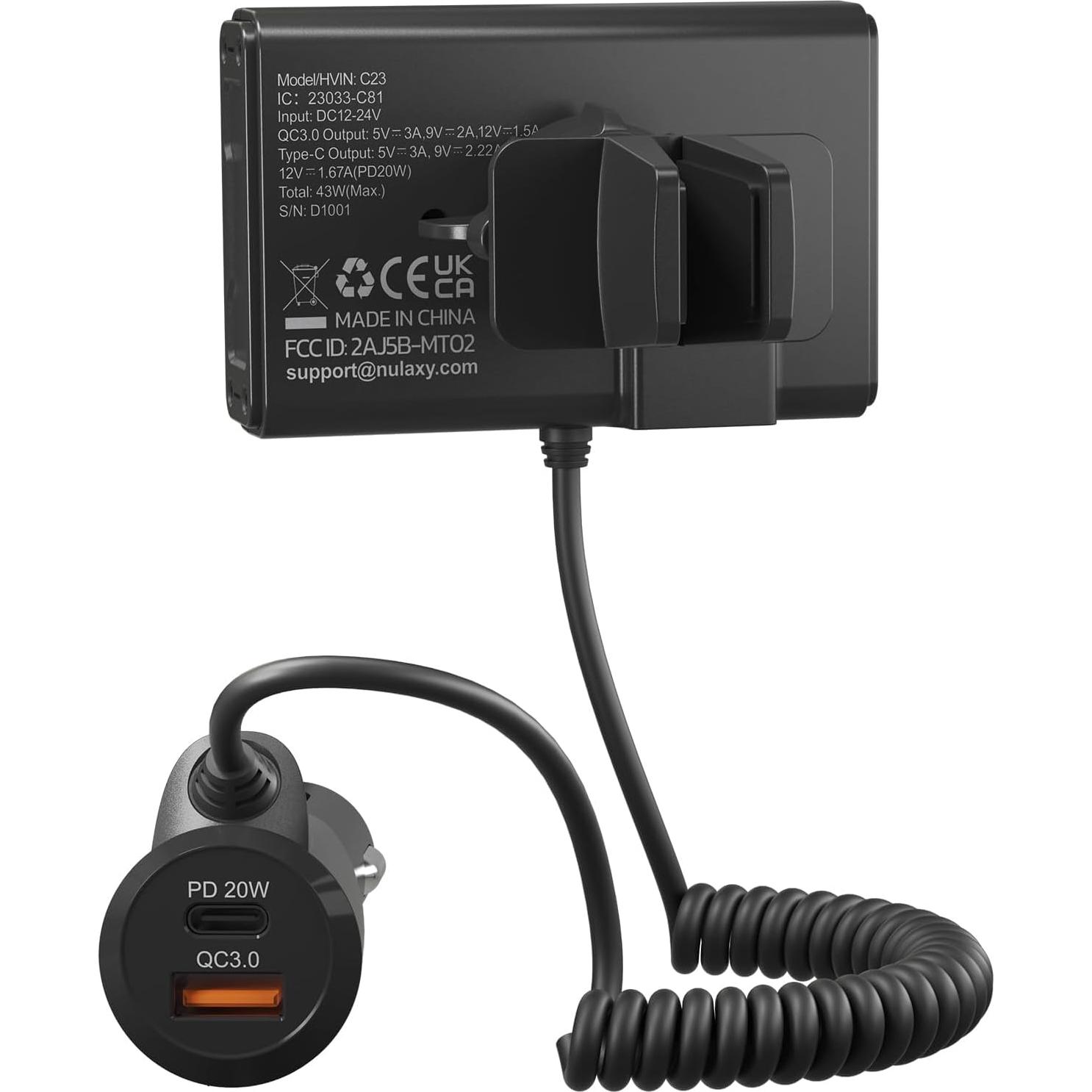 Adaptador Bluetooth 5.3 Nulaxy para Coche con Cargador QC3.0