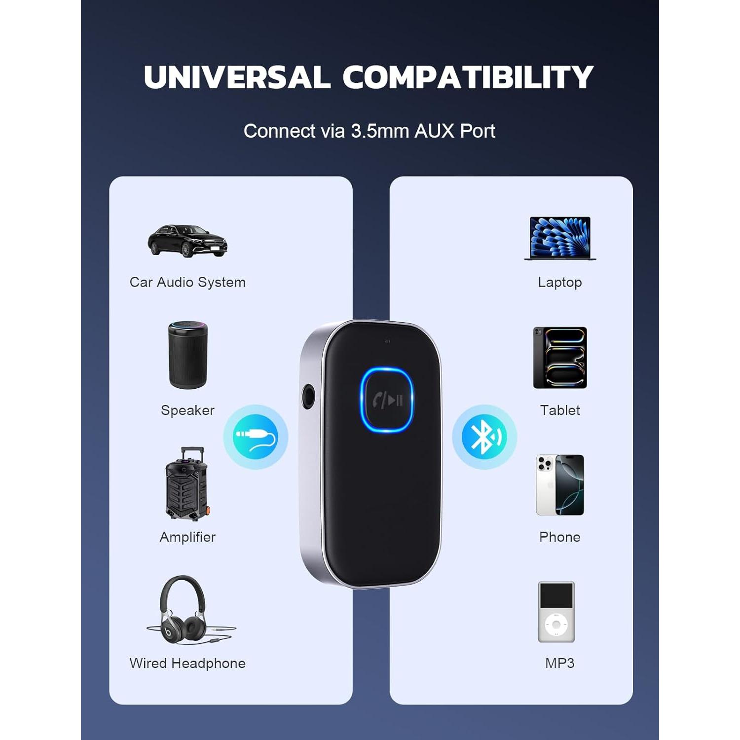 Receptor Bluetooth COMSOON J22 para Coche y Casa, 16H Batería