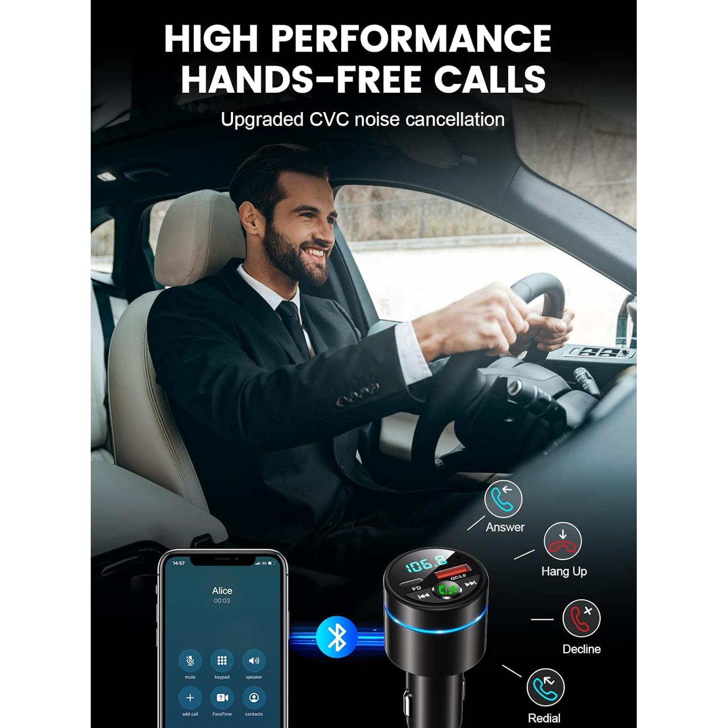 Transmisor FM Bluetooth 5.3 RIWUSI con Cargador Rápido 30W