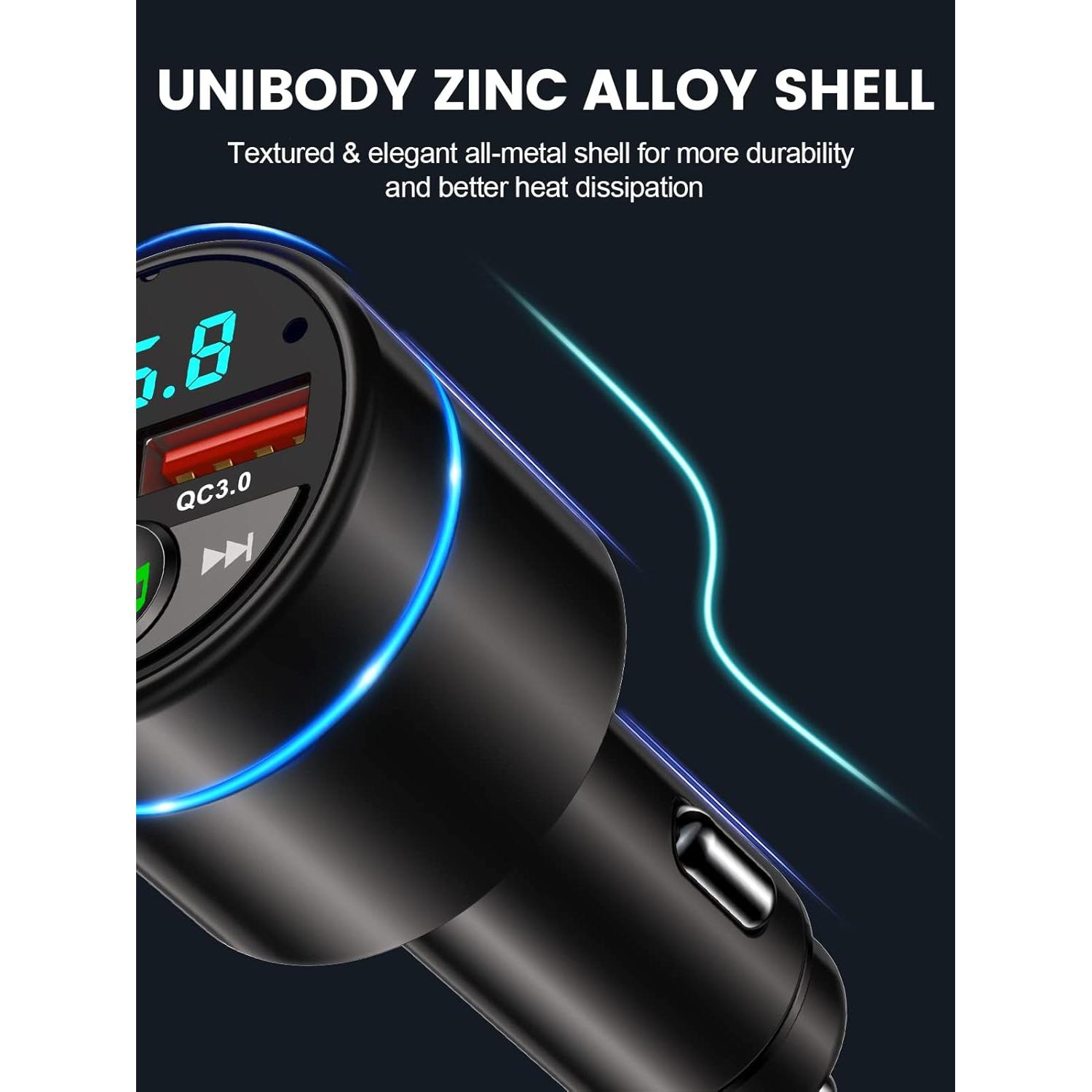 Transmisor FM Bluetooth 5.3 RIWUSI con Cargador Rápido 30W