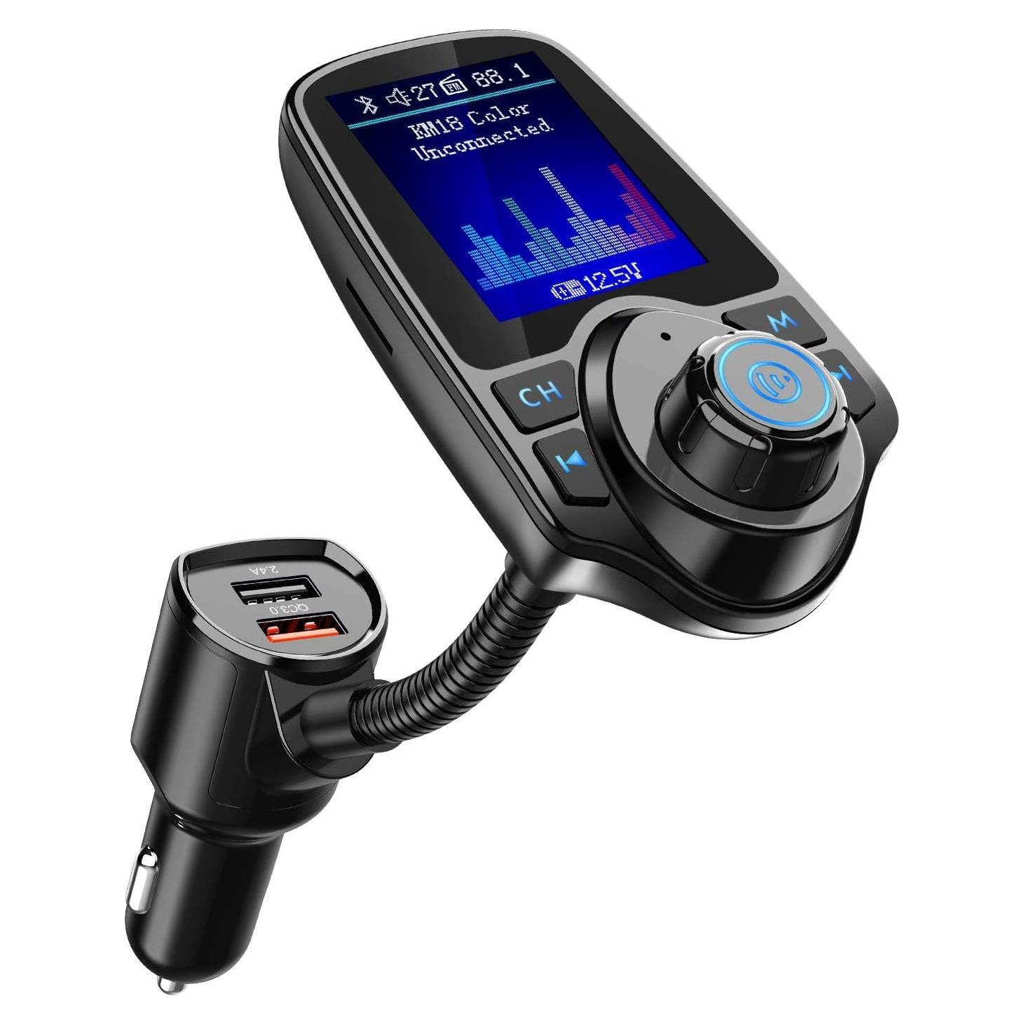 Transmisor FM Bluetooth Nulaxy KM18 con Carga QC3.0 y Pantalla 1.8"