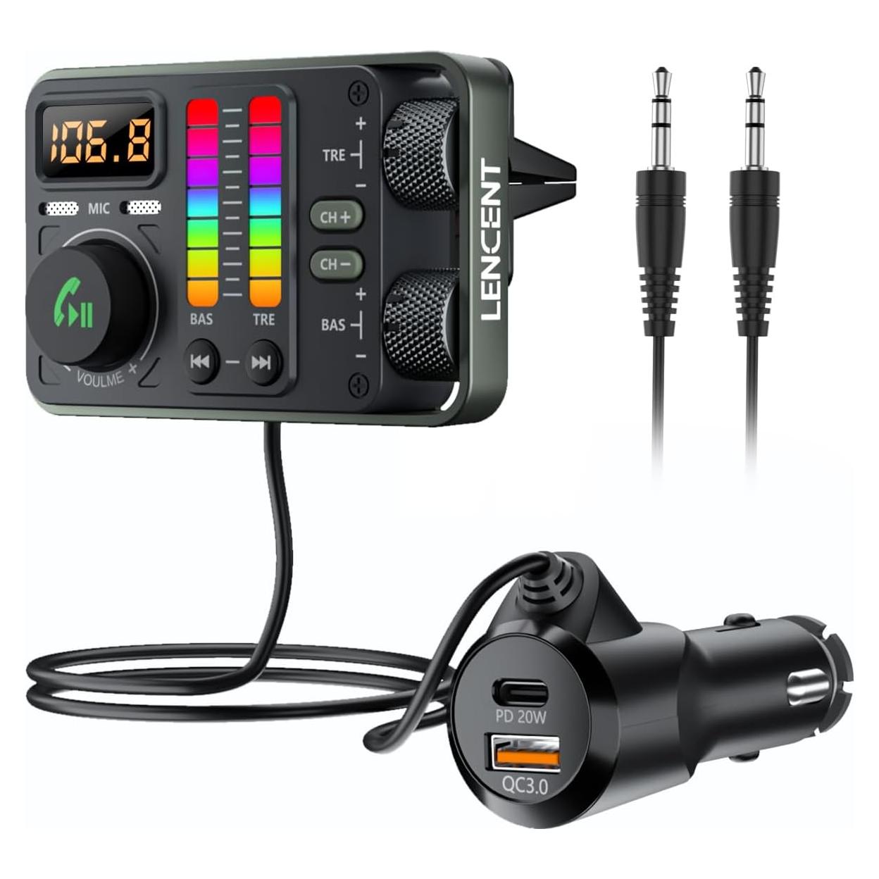 Adaptador Bluetooth LENCENT MT03 para Coche con Carga Rápida