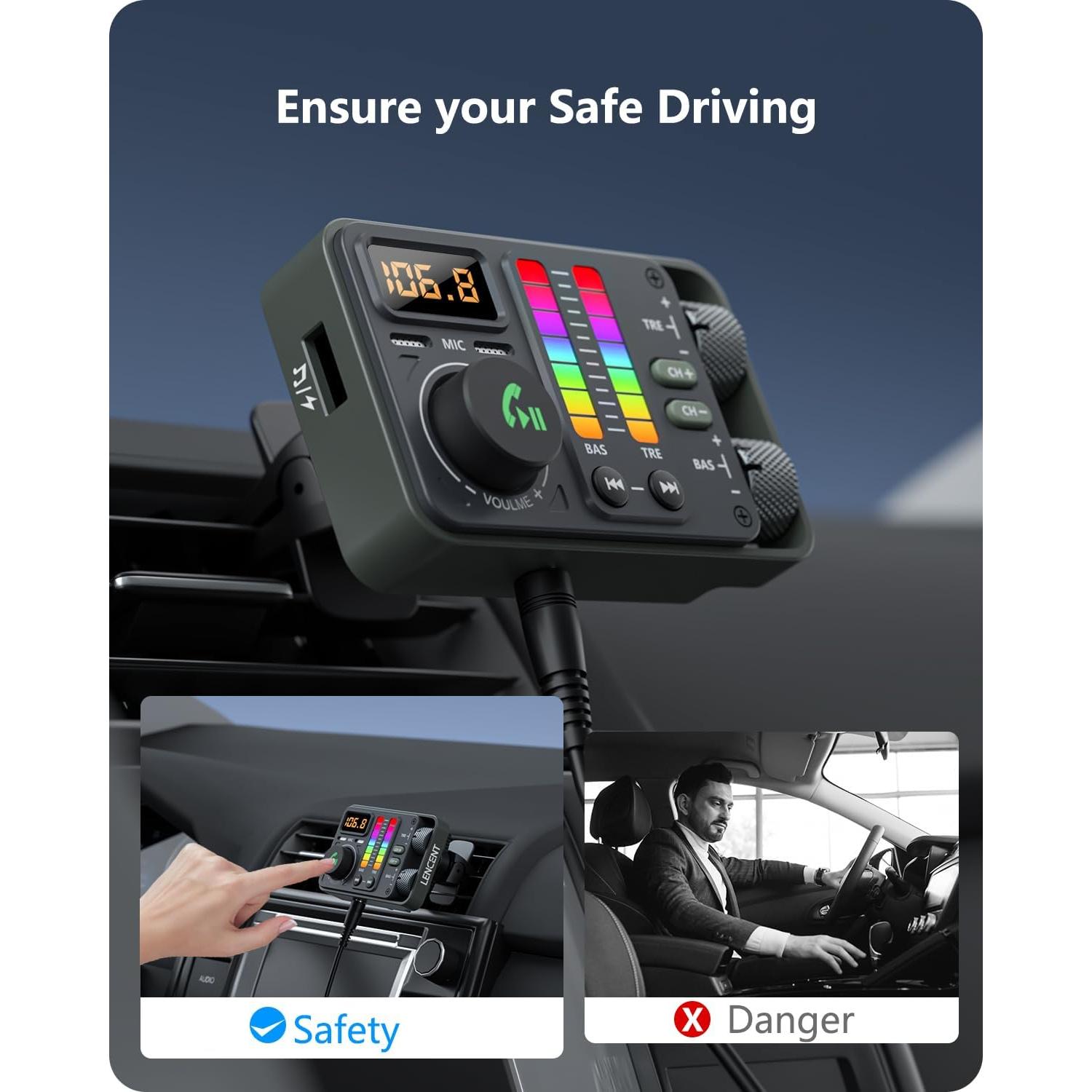 Adaptador Bluetooth LENCENT MT03 para Coche con Carga Rápida