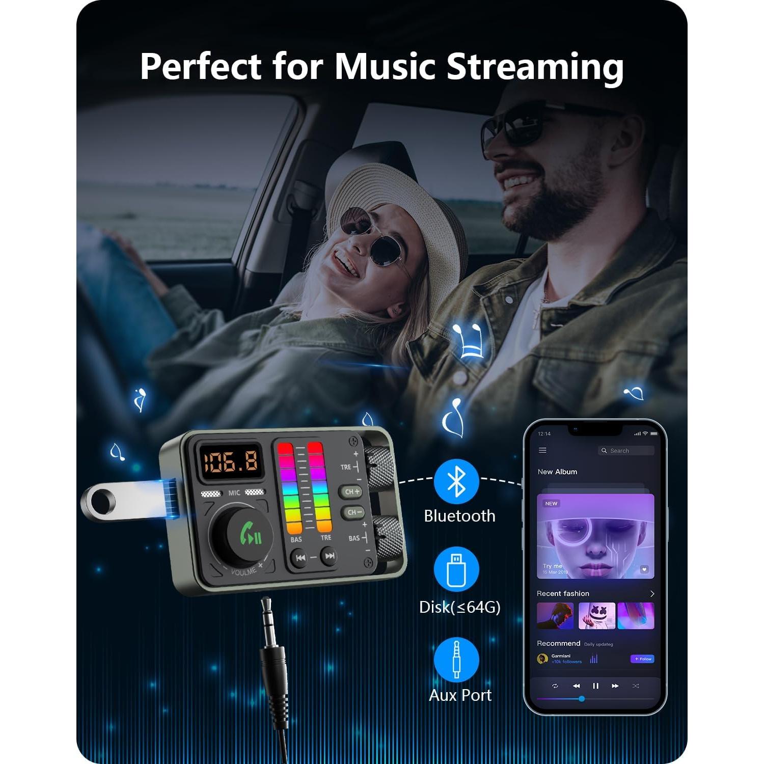 Adaptador Bluetooth LENCENT MT03 para Coche con Carga Rápida