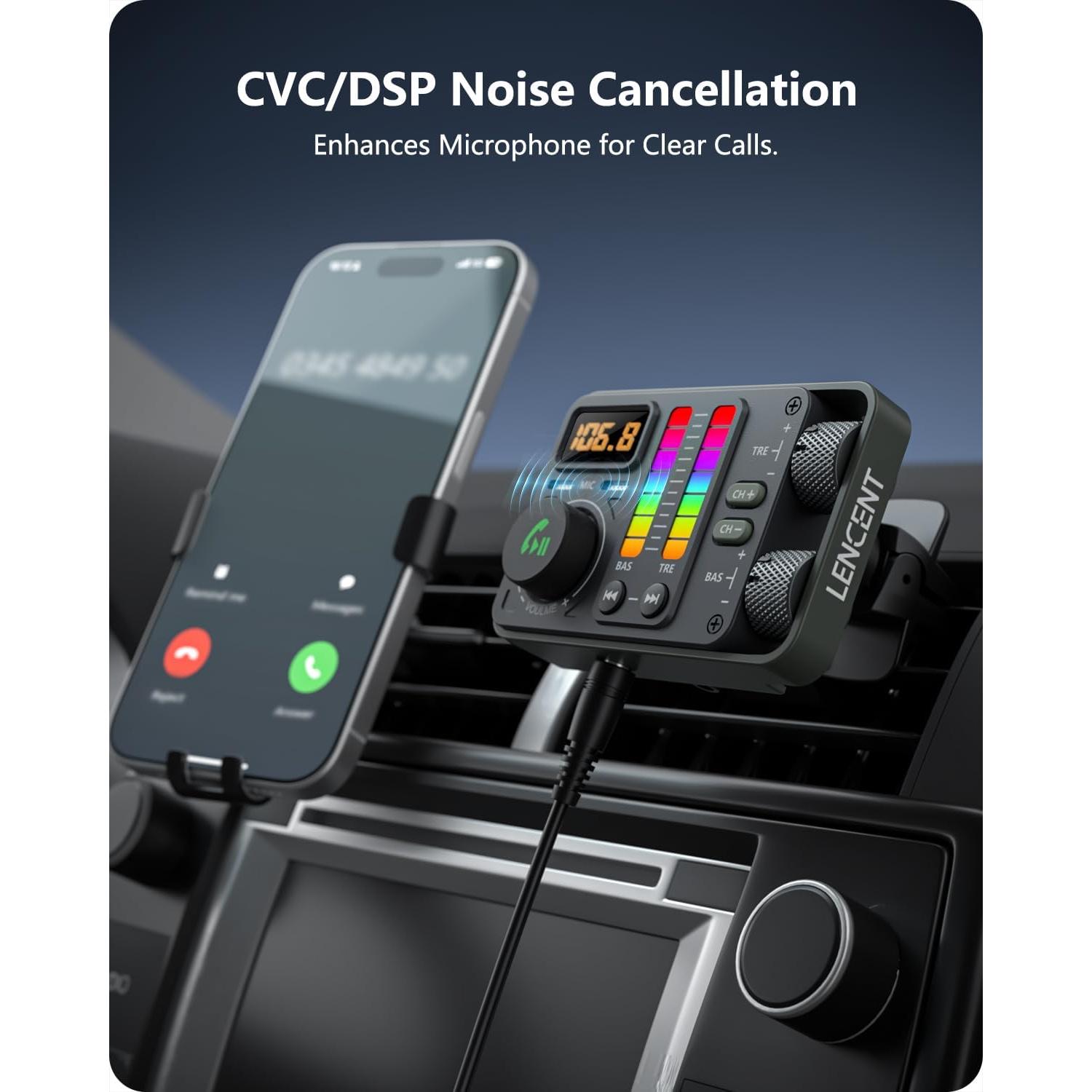 Adaptador Bluetooth LENCENT MT03 para Coche con Carga Rápida