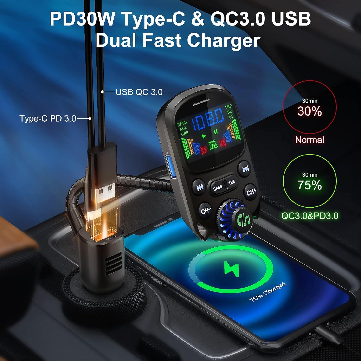 Transmisor FM Bluetooth 5.3 SOARUN PD30W Carga Rápida USB